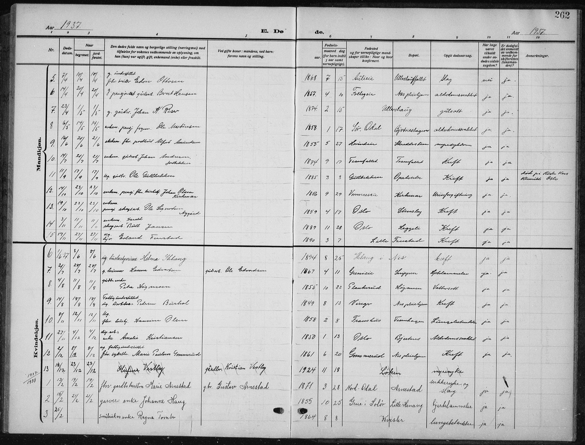 Nes prestekontor Kirkebøker, SAO/A-10410/G/Ga/L0003: Parish register (copy) no. I 3, 1913-1941, p. 262