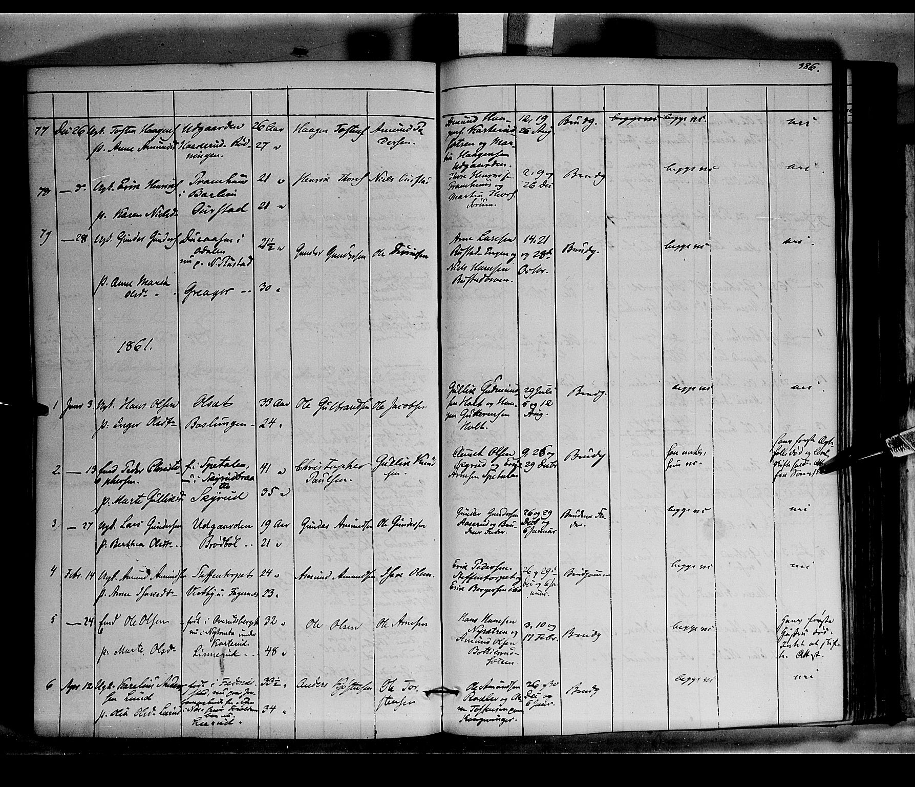 Vinger prestekontor, SAH/PREST-024/H/Ha/Haa/L0010: Parish register (official) no. 10, 1855-1861, p. 386