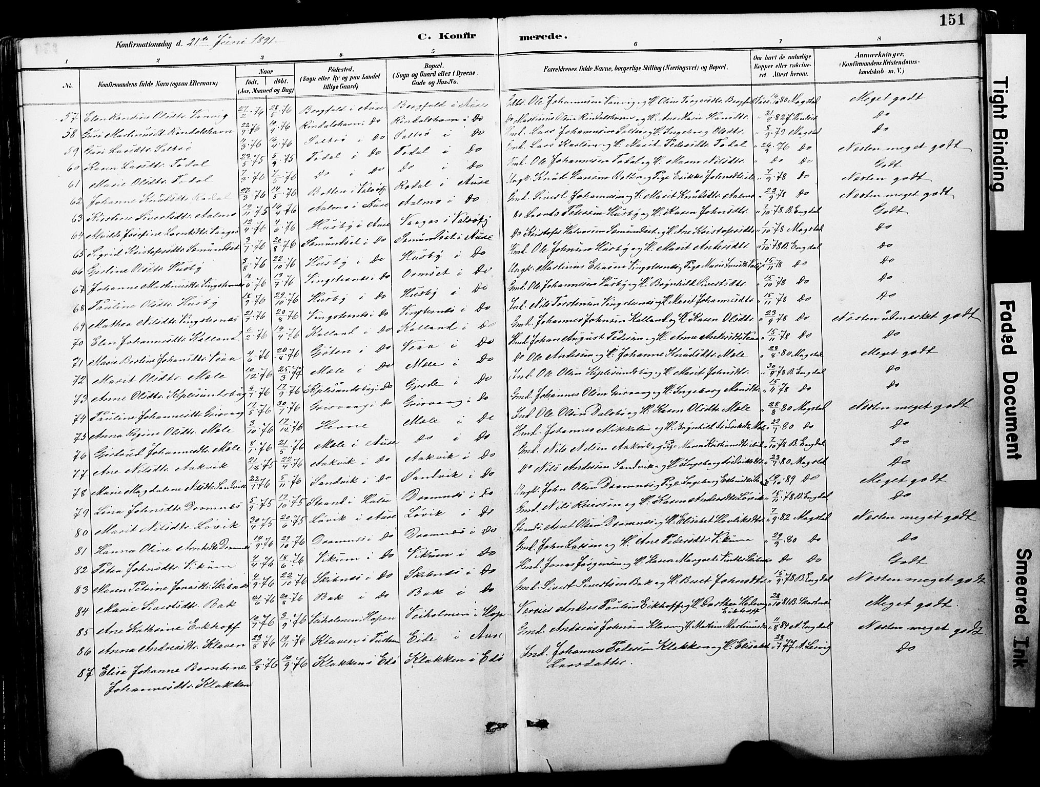 Ministerialprotokoller, klokkerbøker og fødselsregistre - Møre og Romsdal, AV/SAT-A-1454/578/L0907: Parish register (official) no. 578A06, 1887-1904, p. 151