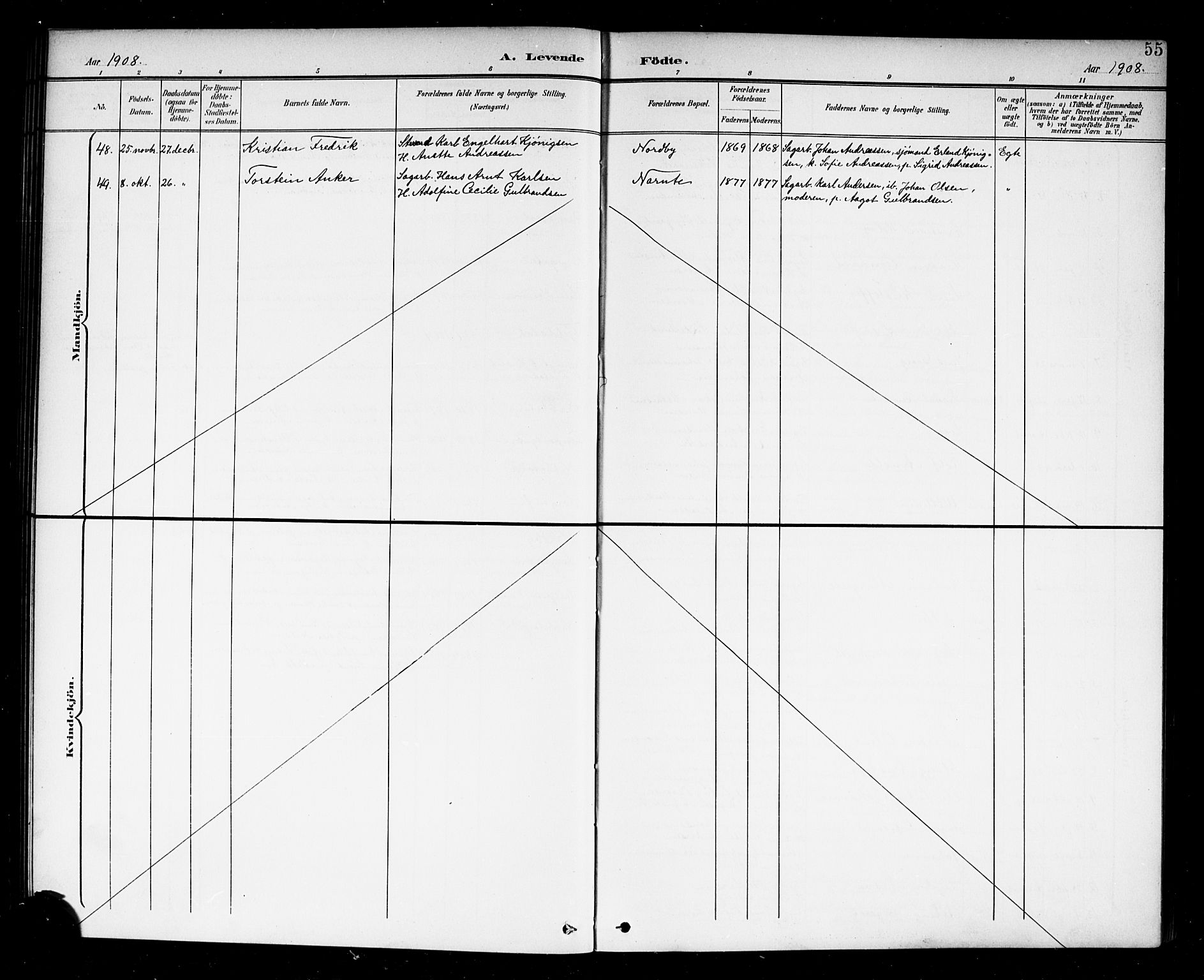 Østre Fredrikstad prestekontor Kirkebøker, AV/SAO-A-10907/G/Ga/L0002: Parish register (copy) no. 2, 1900-1919, p. 55