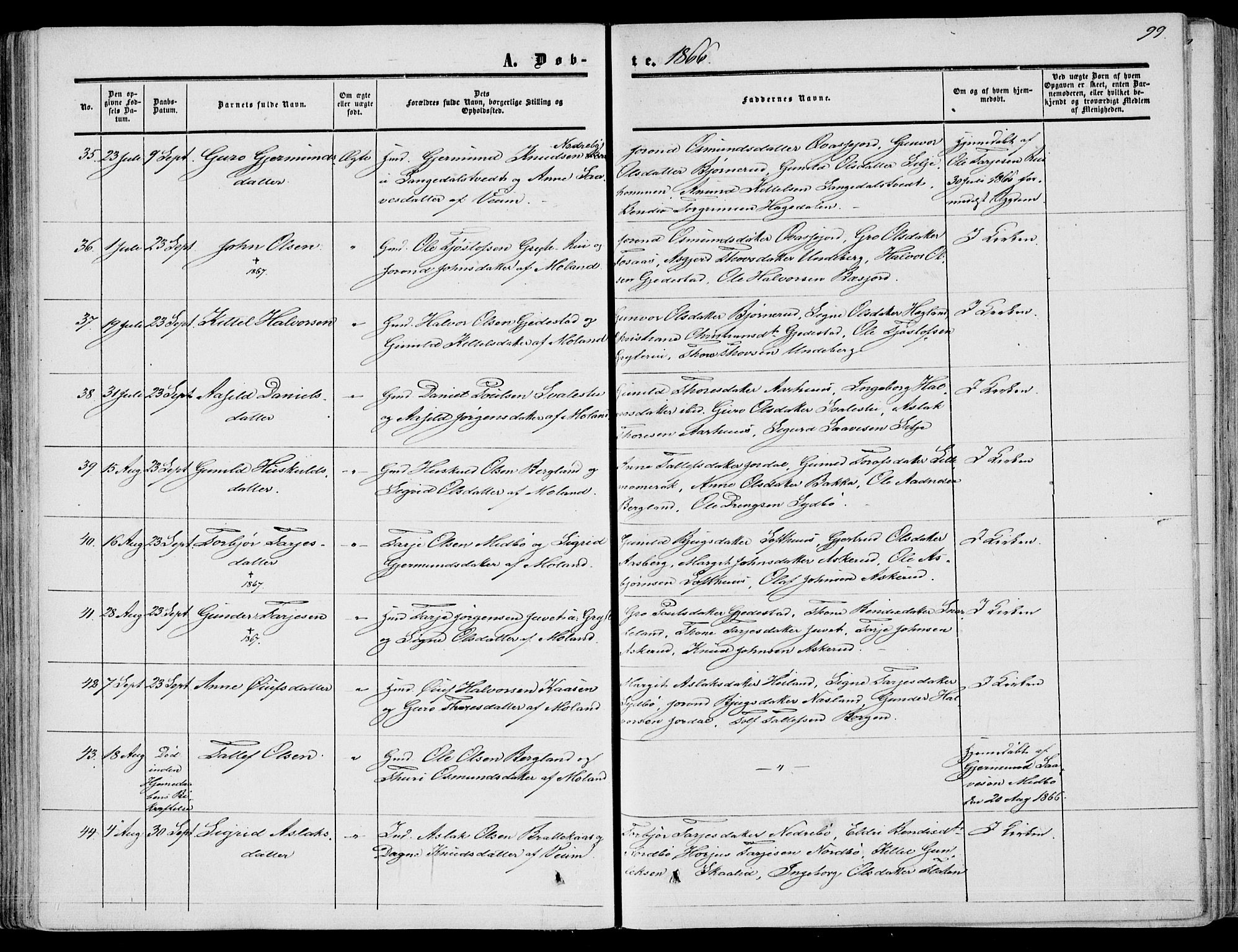 Fyresdal kirkebøker, AV/SAKO-A-263/F/Fa/L0005: Parish register (official) no. I 5, 1855-1871, p. 99