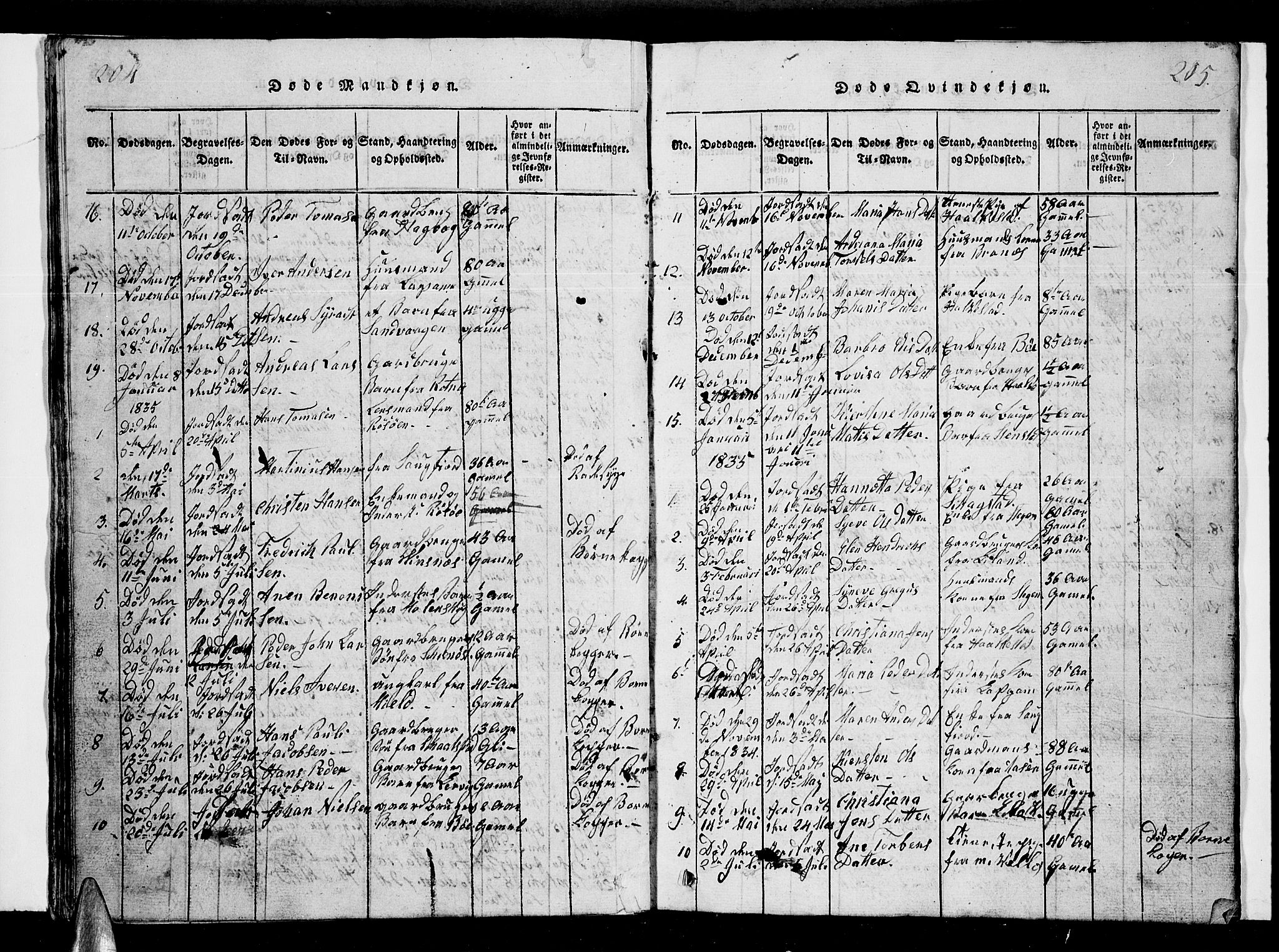 Ministerialprotokoller, klokkerbøker og fødselsregistre - Nordland, AV/SAT-A-1459/855/L0812: Parish register (copy) no. 855C01, 1821-1838, p. 204-205