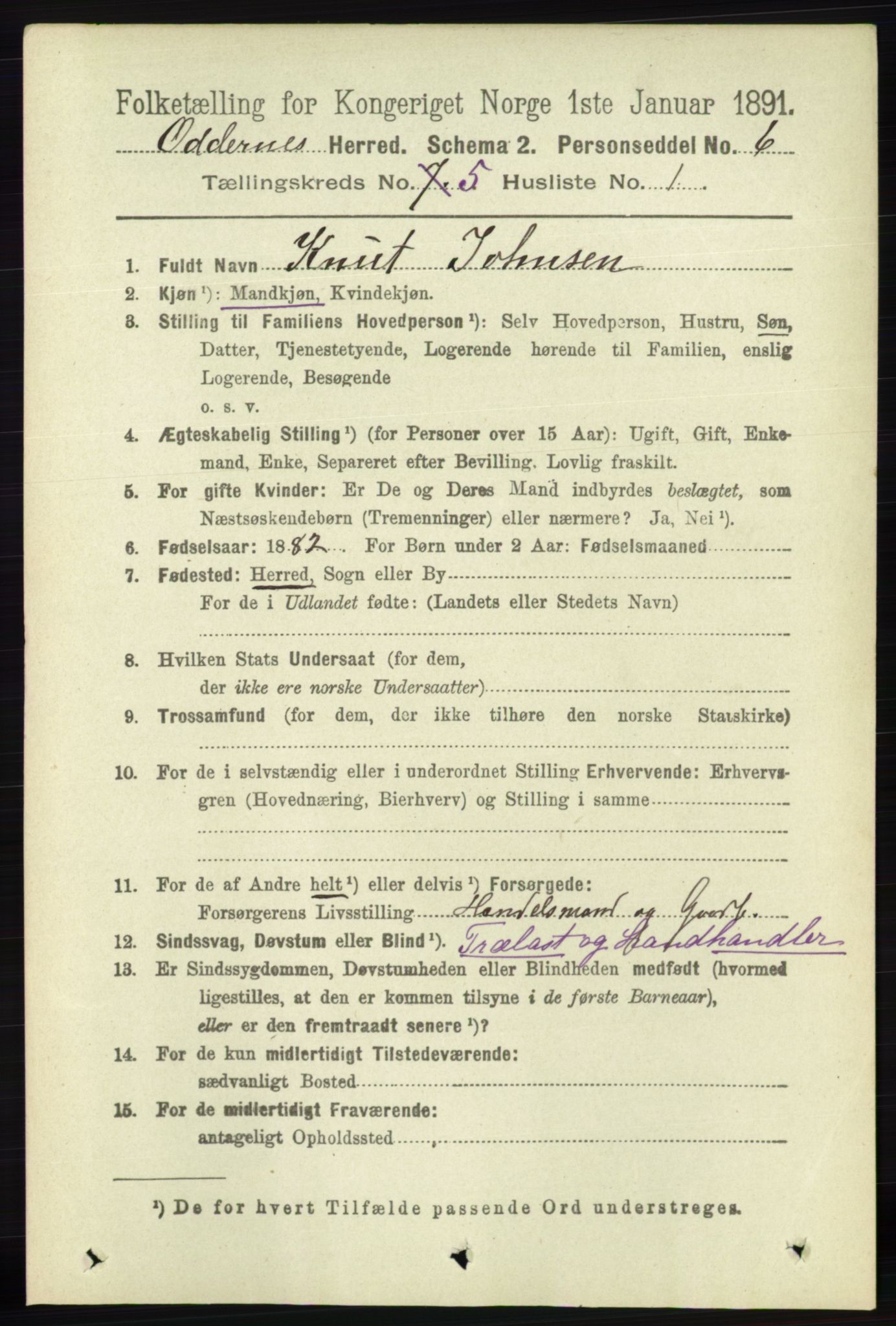 RA, 1891 census for 1012 Oddernes, 1891, p. 1773