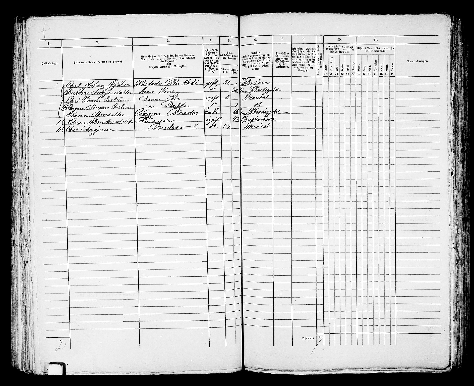 RA, 1865 census for Mandal/Mandal, 1865, p. 641