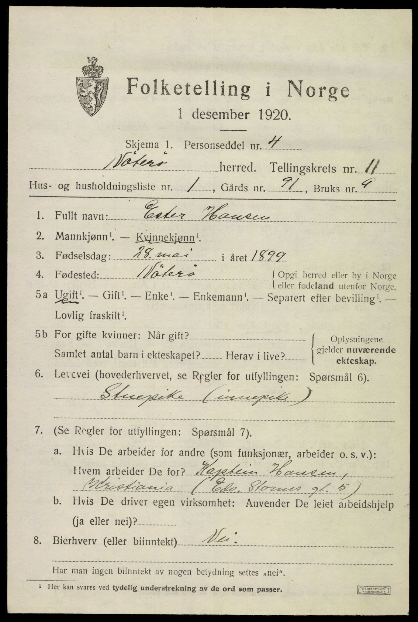 SAKO, 1920 census for Nøtterøy, 1920, p. 13573