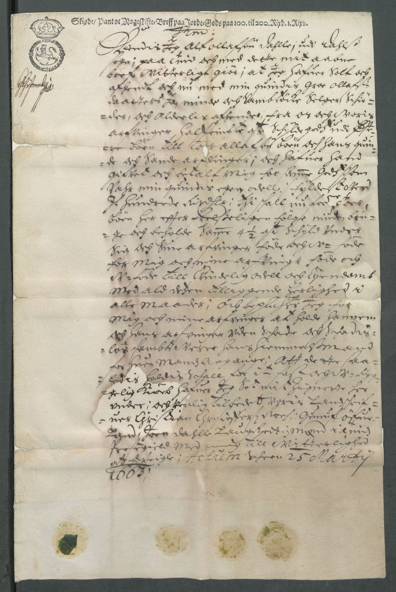 Riksarkivets diplomsamling, AV/RA-EA-5965/F02/L0169: Dokumenter, 1661-1663, p. 187