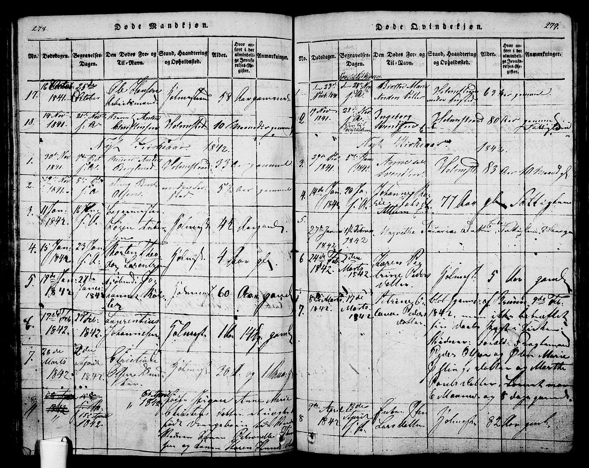 Holmestrand kirkebøker, SAKO/A-346/G/Ga/L0001: Parish register (copy) no. 1, 1814-1848, p. 278-279