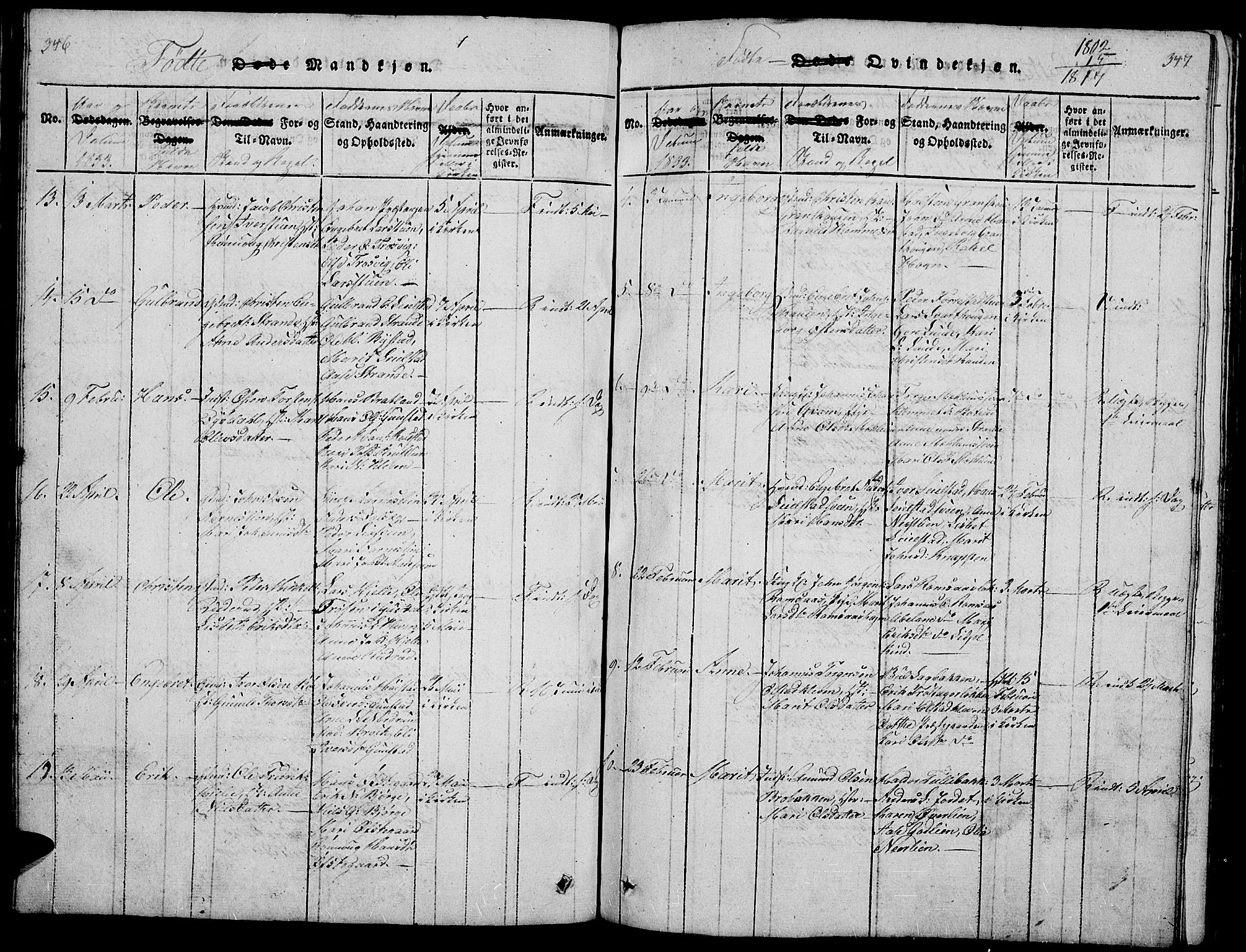 Ringebu prestekontor, SAH/PREST-082/H/Ha/Hab/L0001: Parish register (copy) no. 1, 1821-1839, p. 346-347
