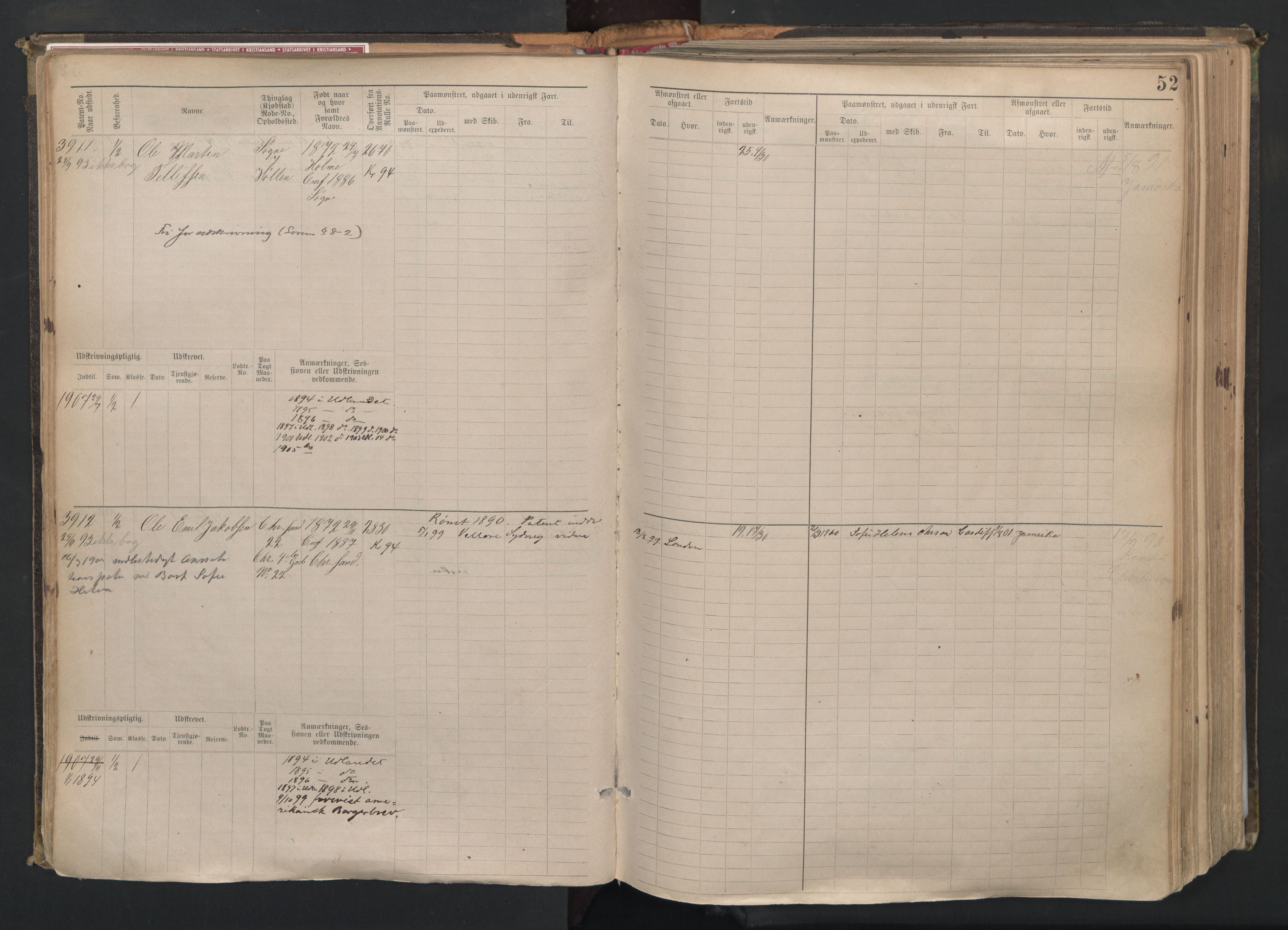 Kristiansand mønstringskrets, AV/SAK-2031-0015/F/Fb/L0008: Hovedrulle nr 3811-4580, I-15, 1893-1940, p. 53