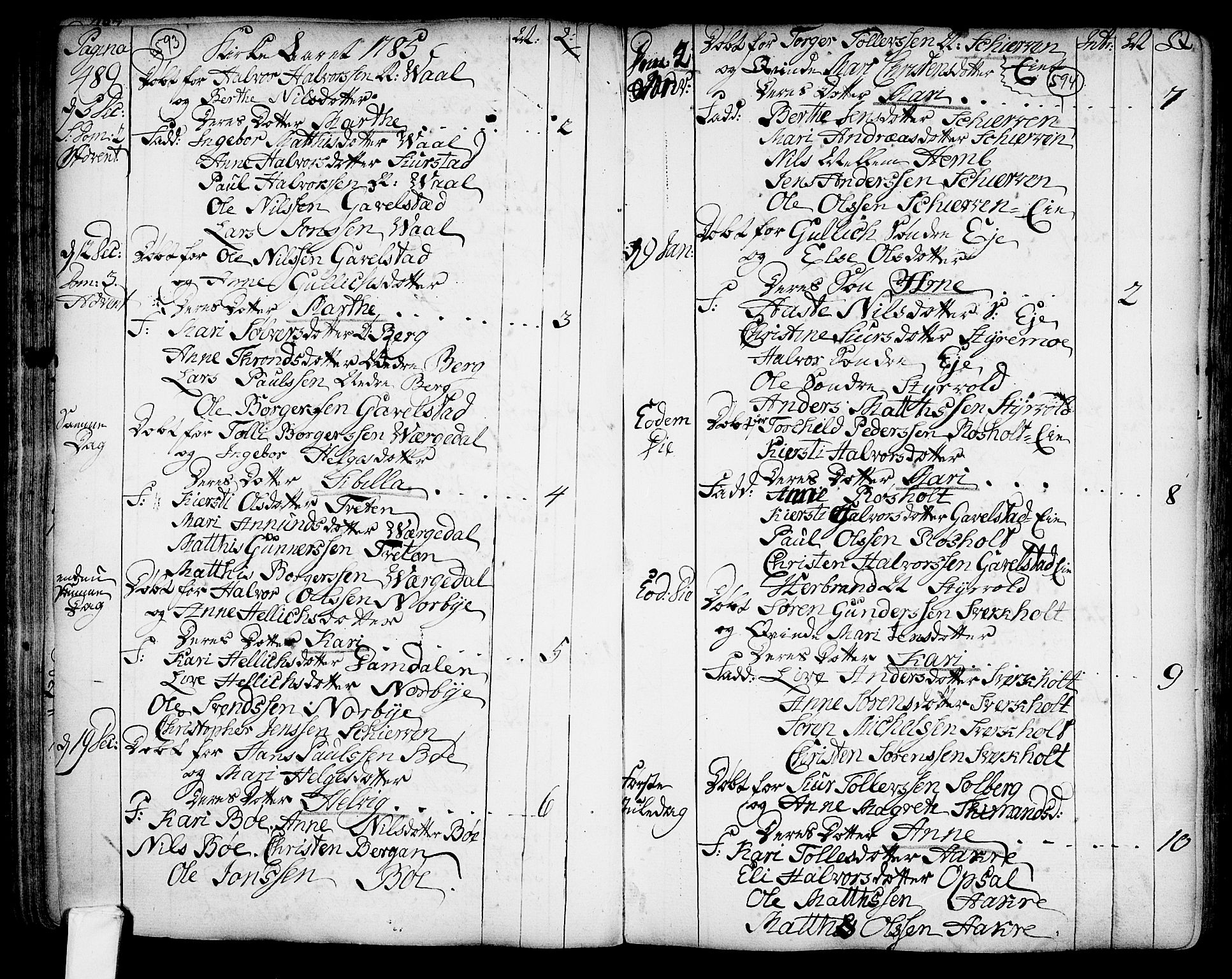 Lardal kirkebøker, AV/SAKO-A-350/F/Fa/L0003: Parish register (official) no. I 3, 1733-1815, p. 593-594