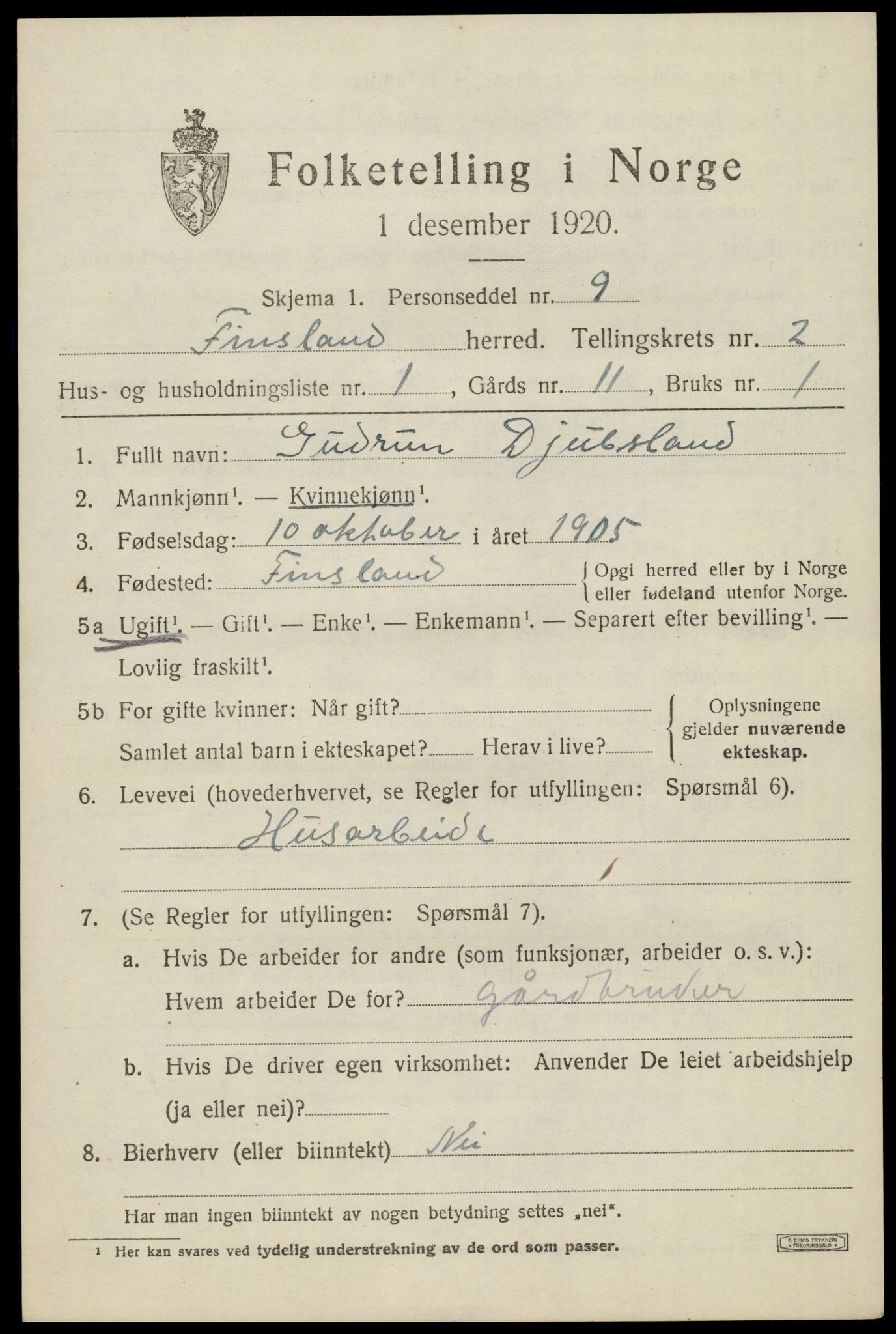 SAK, 1920 census for Finsland, 1920, p. 744