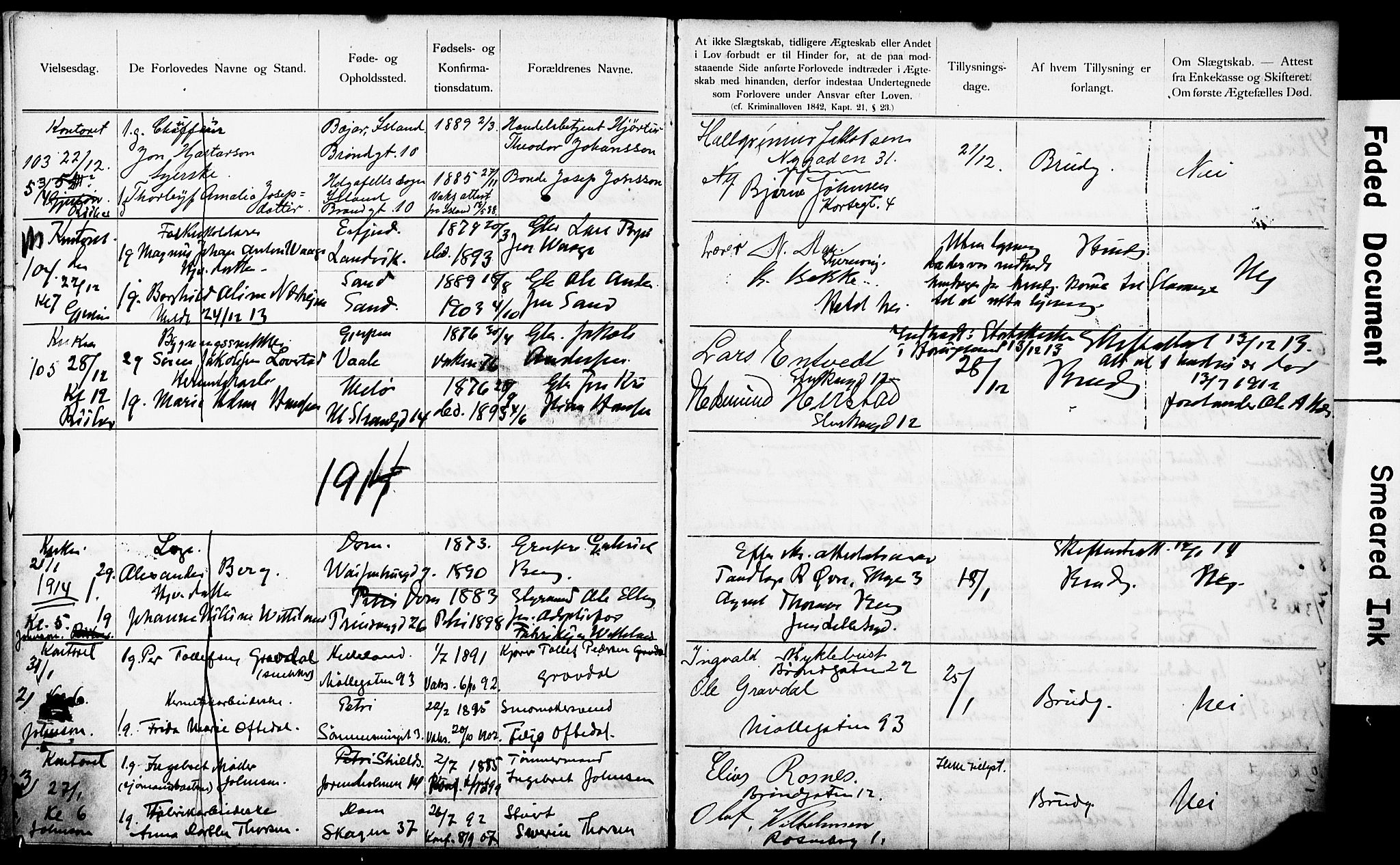 Domkirken sokneprestkontor, AV/SAST-A-101812/001/70/705BA/L0005: Banns register no. 5, 1904-1914