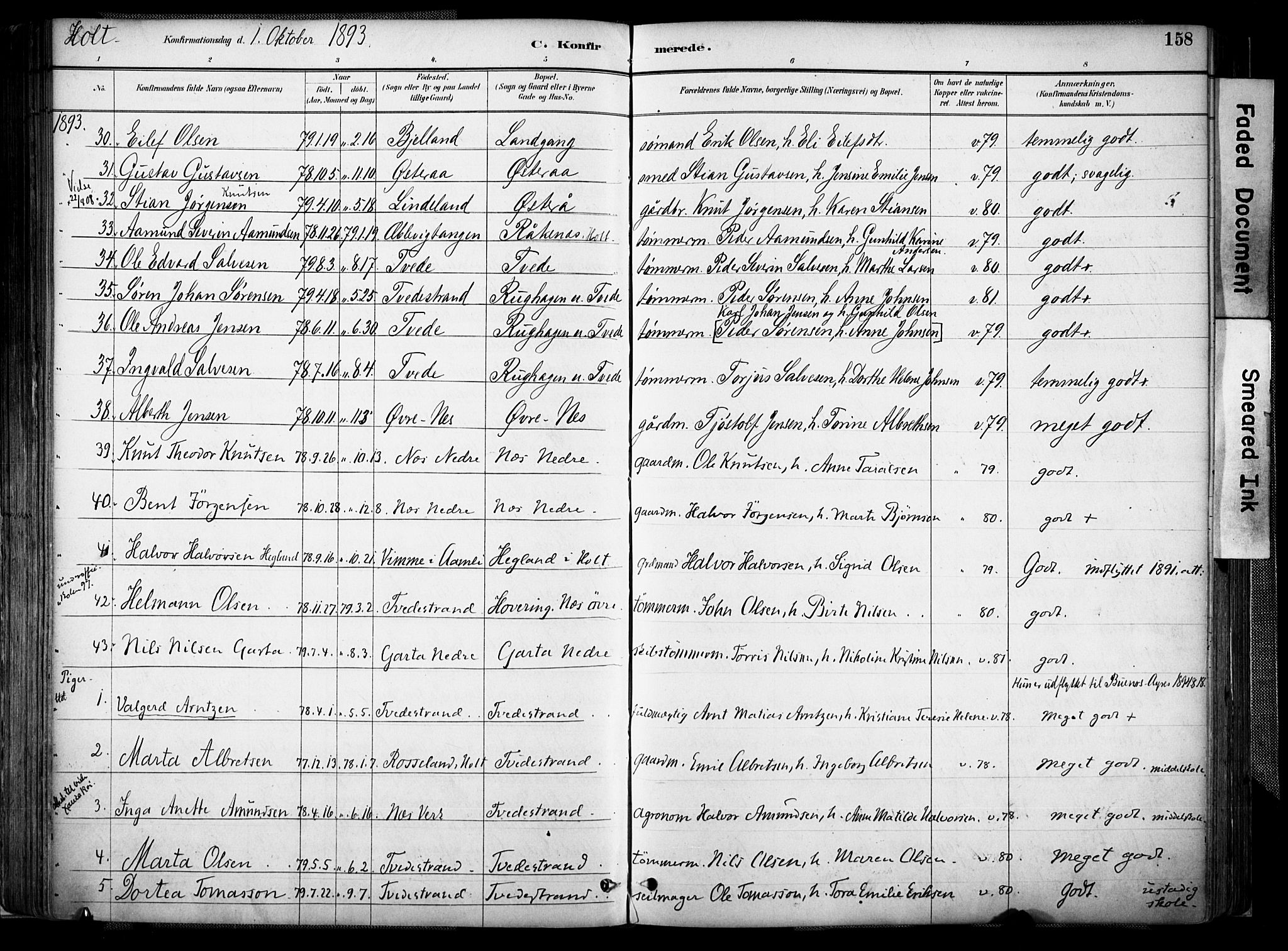 Holt sokneprestkontor, AV/SAK-1111-0021/F/Fa/L0012: Parish register (official) no. A 12, 1885-1907, p. 158