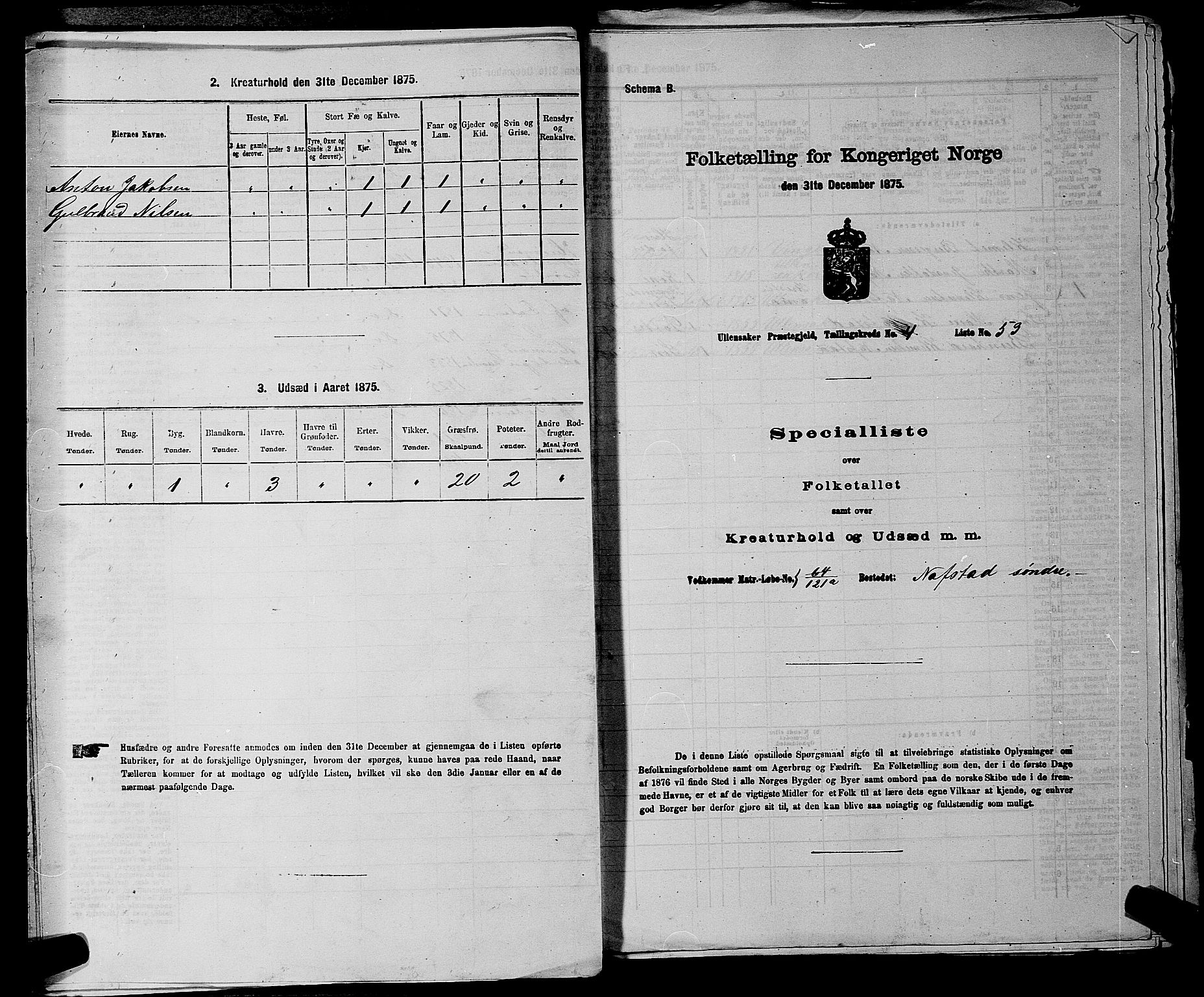 RA, 1875 census for 0235P Ullensaker, 1875, p. 589