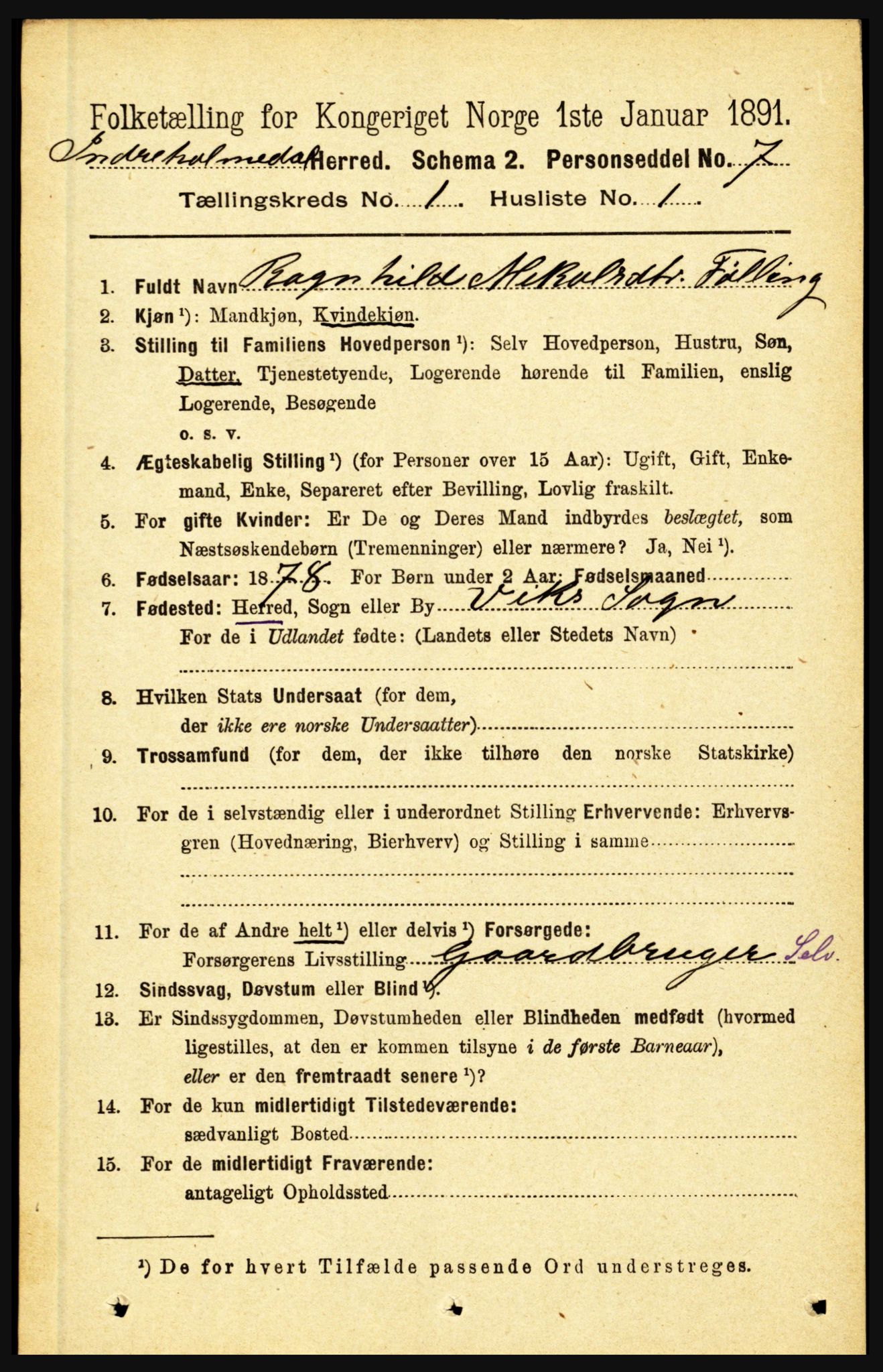 RA, 1891 census for 1430 Indre Holmedal, 1891, p. 84