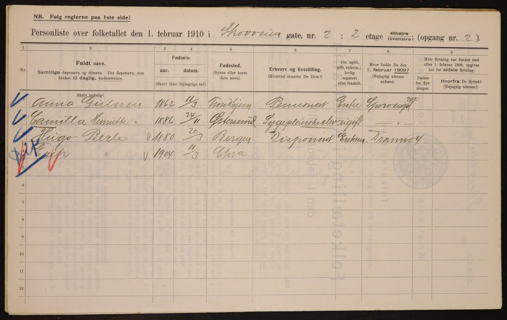 OBA, Municipal Census 1910 for Kristiania, 1910, p. 91952