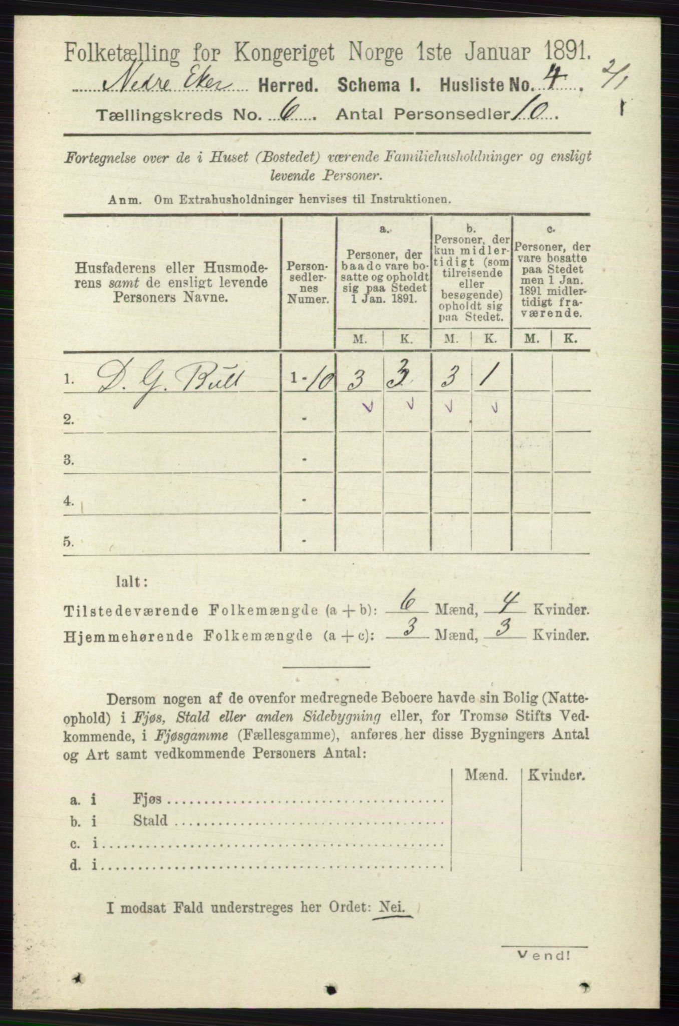 RA, 1891 census for 0625 Nedre Eiker, 1891, p. 2808