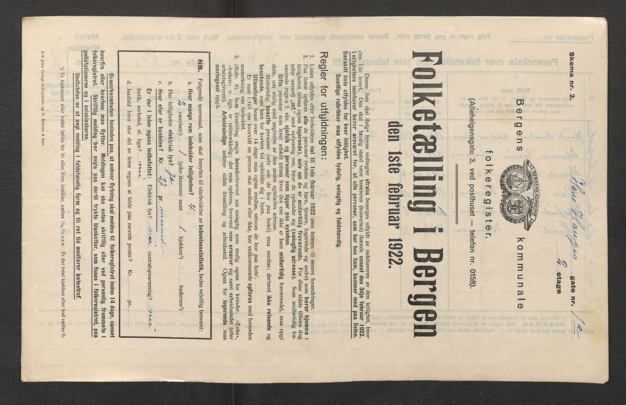 SAB, Municipal Census 1922 for Bergen, 1922, p. 12114