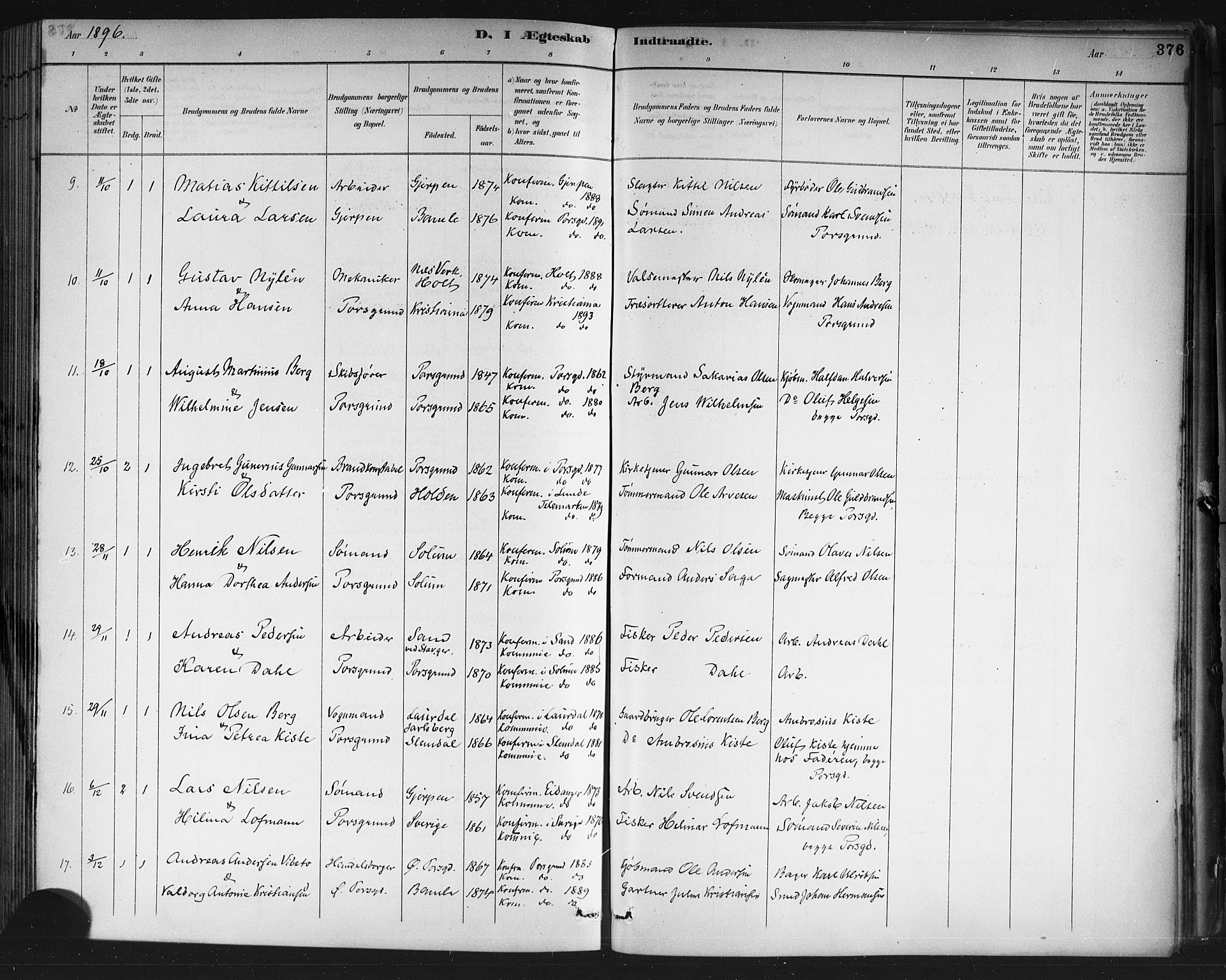 Porsgrunn kirkebøker , SAKO/A-104/G/Gb/L0005: Parish register (copy) no. II 5, 1883-1915, p. 376