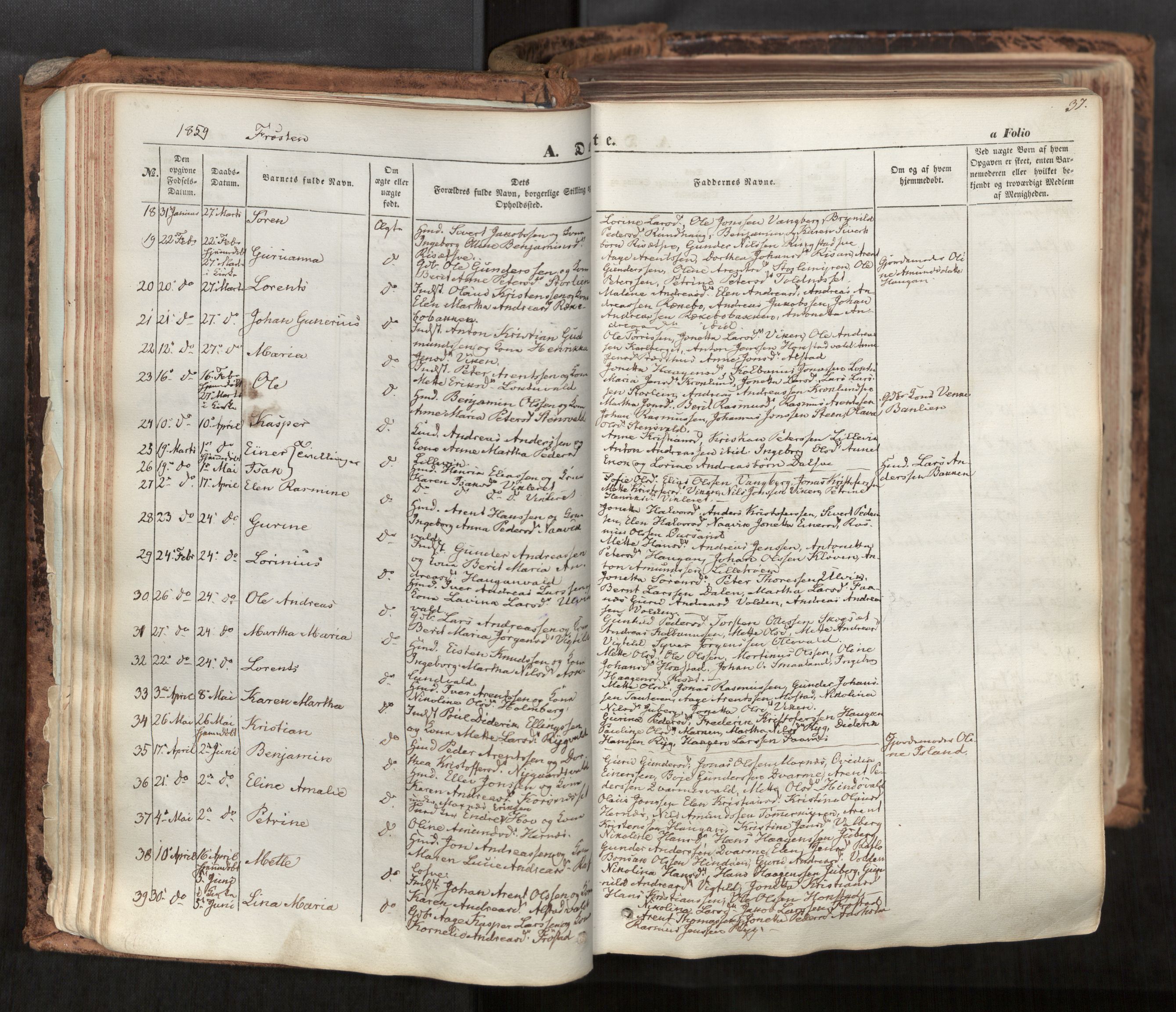Ministerialprotokoller, klokkerbøker og fødselsregistre - Nord-Trøndelag, SAT/A-1458/713/L0116: Parish register (official) no. 713A07, 1850-1877, p. 37
