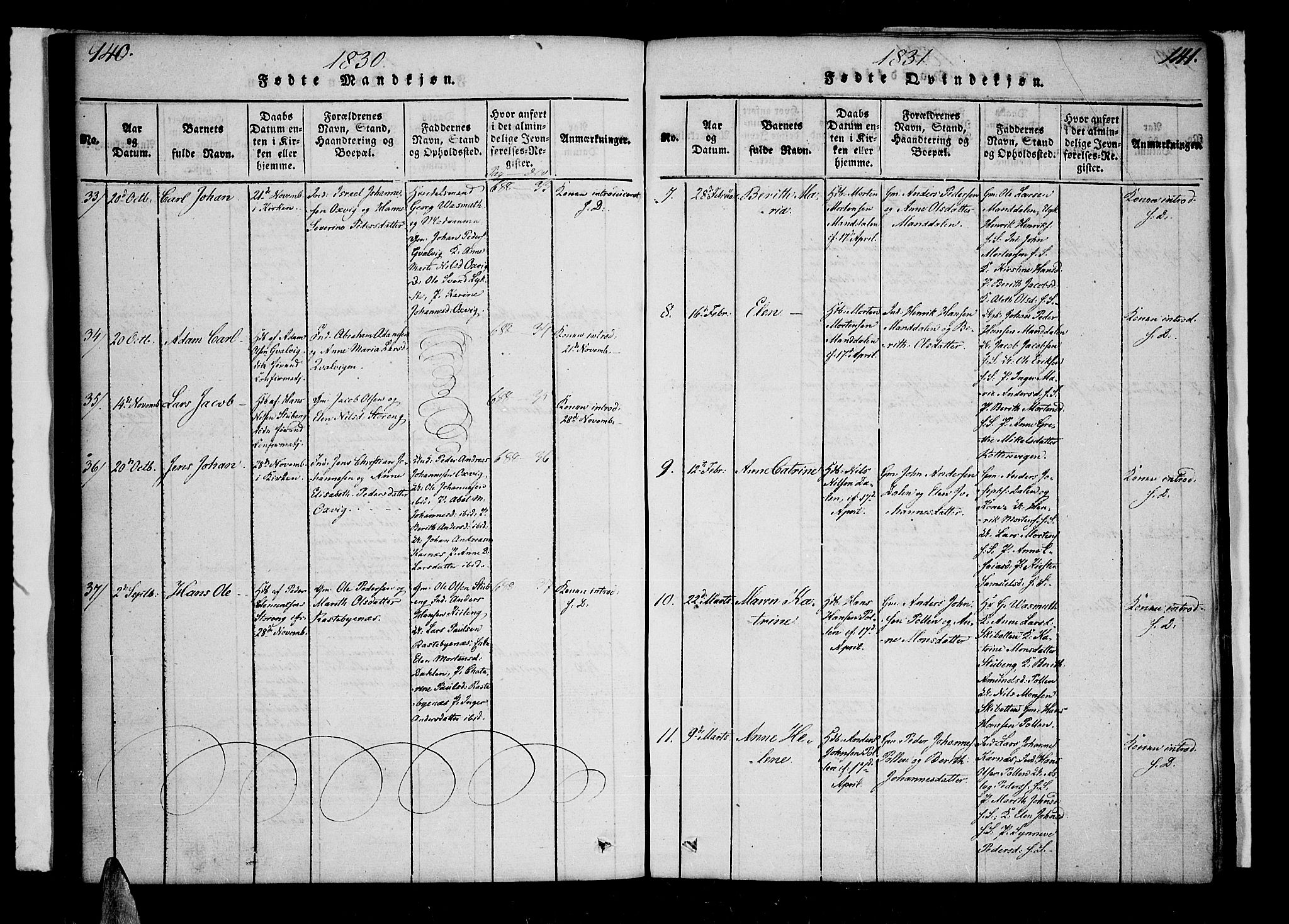Lyngen sokneprestembete, AV/SATØ-S-1289/H/He/Hea/L0003kirke: Parish register (official) no. 3, 1822-1838, p. 140-141