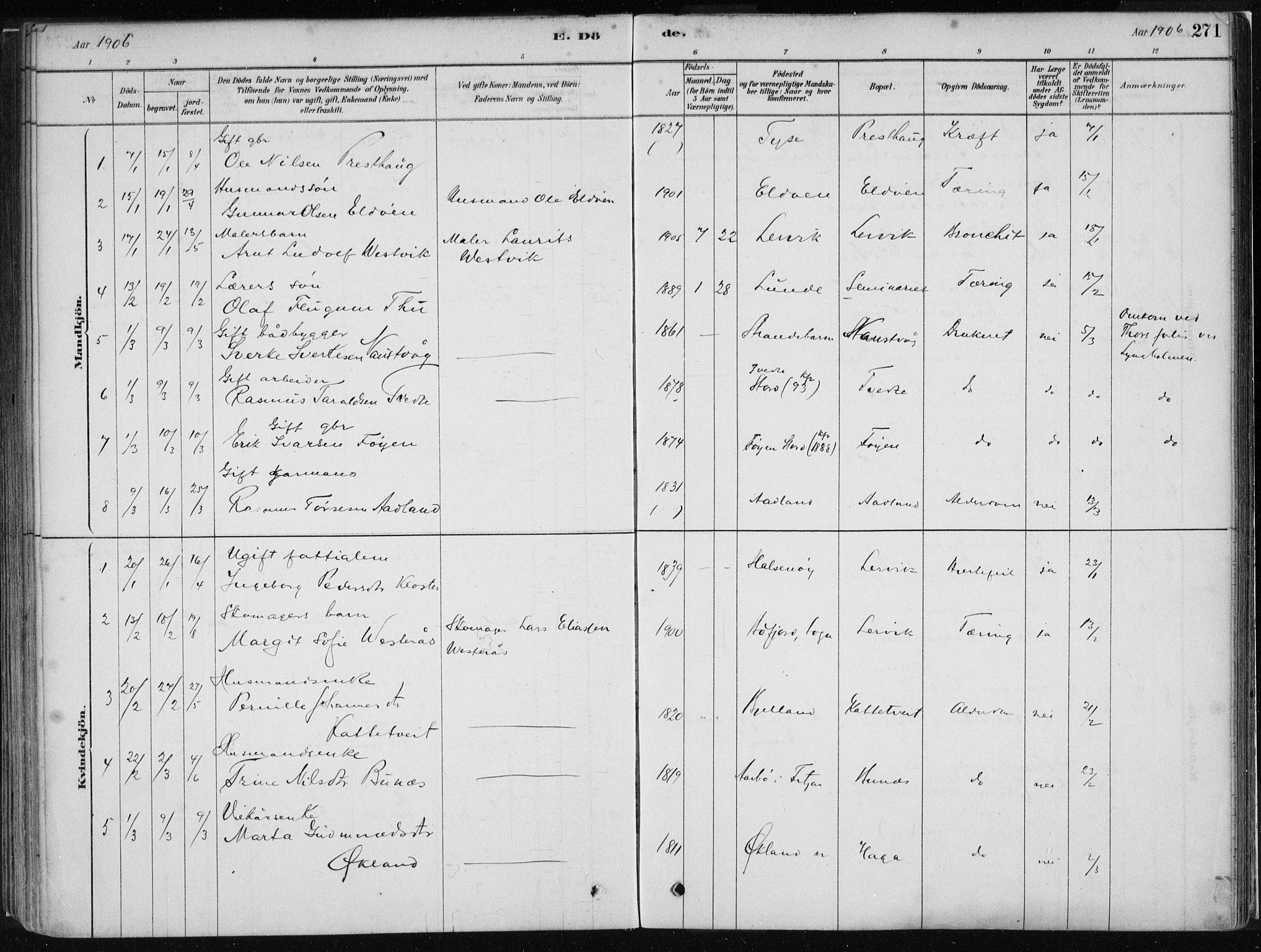 Stord sokneprestembete, AV/SAB-A-78201/H/Haa: Parish register (official) no. B 2, 1878-1913, p. 271