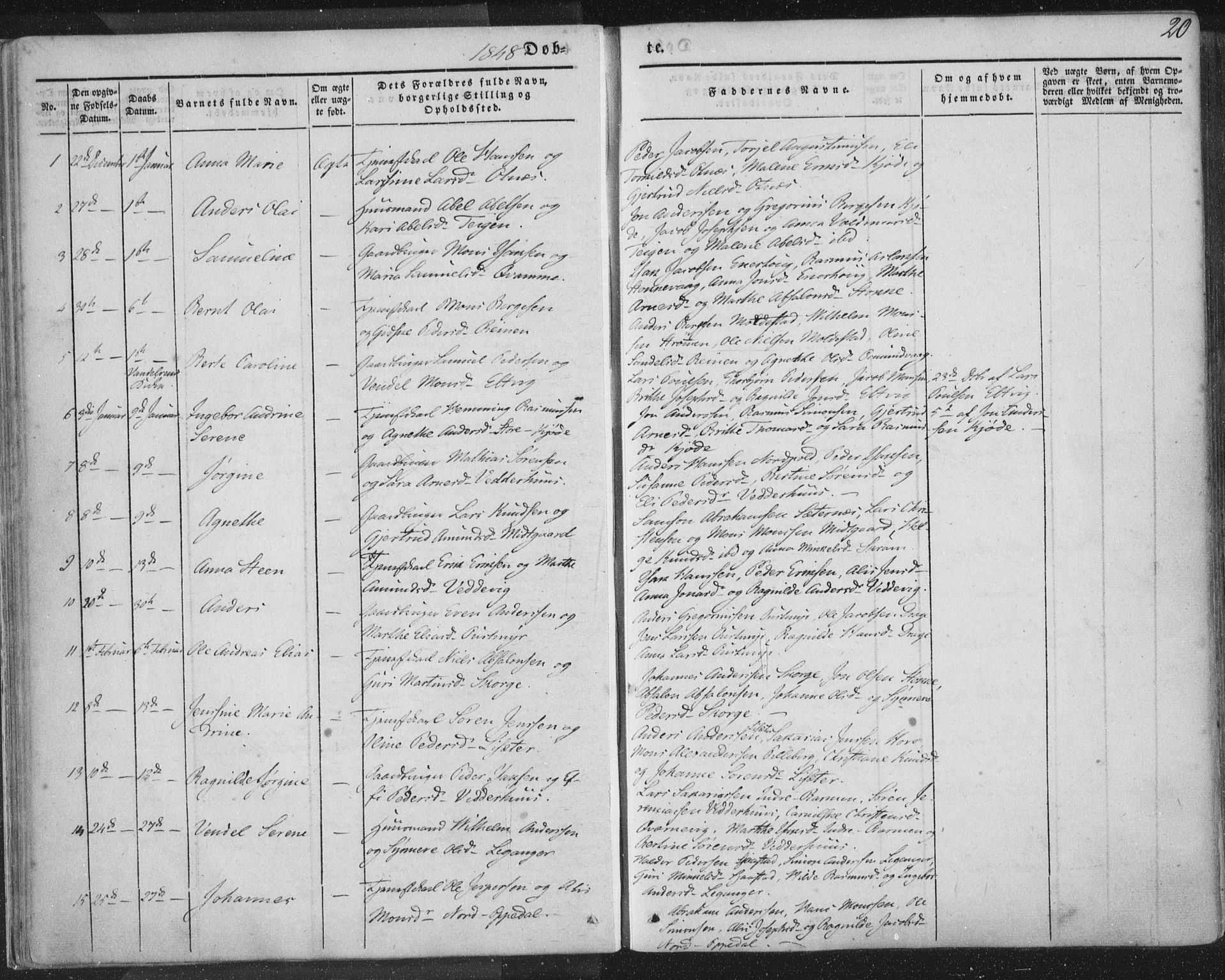 Selje sokneprestembete, SAB/A-99938/H/Ha/Haa/Haaa: Parish register (official) no. A 10, 1844-1858, p. 20