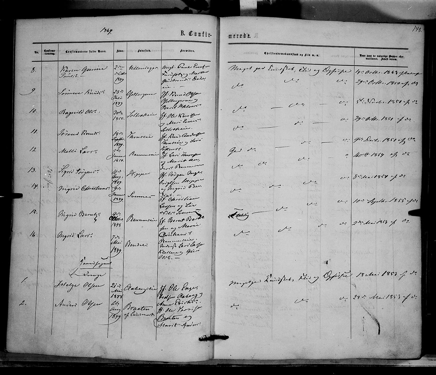 Nord-Aurdal prestekontor, AV/SAH-PREST-132/H/Ha/Haa/L0008: Parish register (official) no. 8, 1863-1875, p. 148