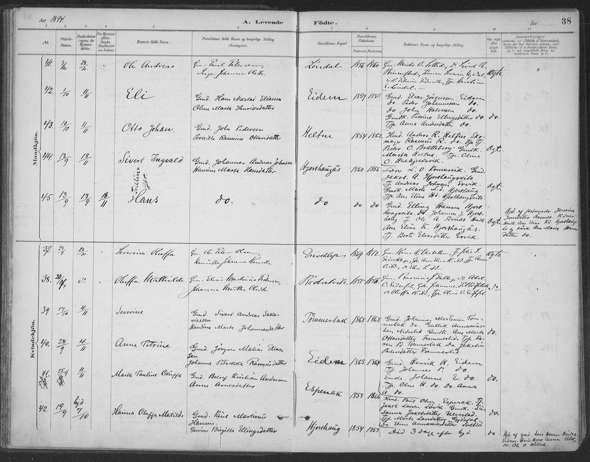 Ministerialprotokoller, klokkerbøker og fødselsregistre - Møre og Romsdal, AV/SAT-A-1454/511/L0142: Parish register (official) no. 511A09, 1891-1905, p. 38