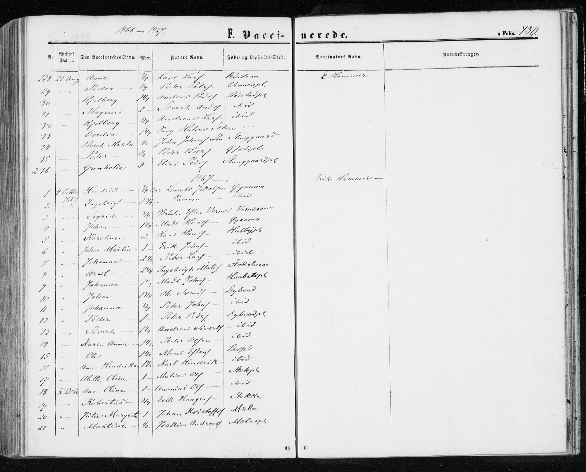 Ministerialprotokoller, klokkerbøker og fødselsregistre - Nord-Trøndelag, SAT/A-1458/709/L0075: Parish register (official) no. 709A15, 1859-1870, p. 430