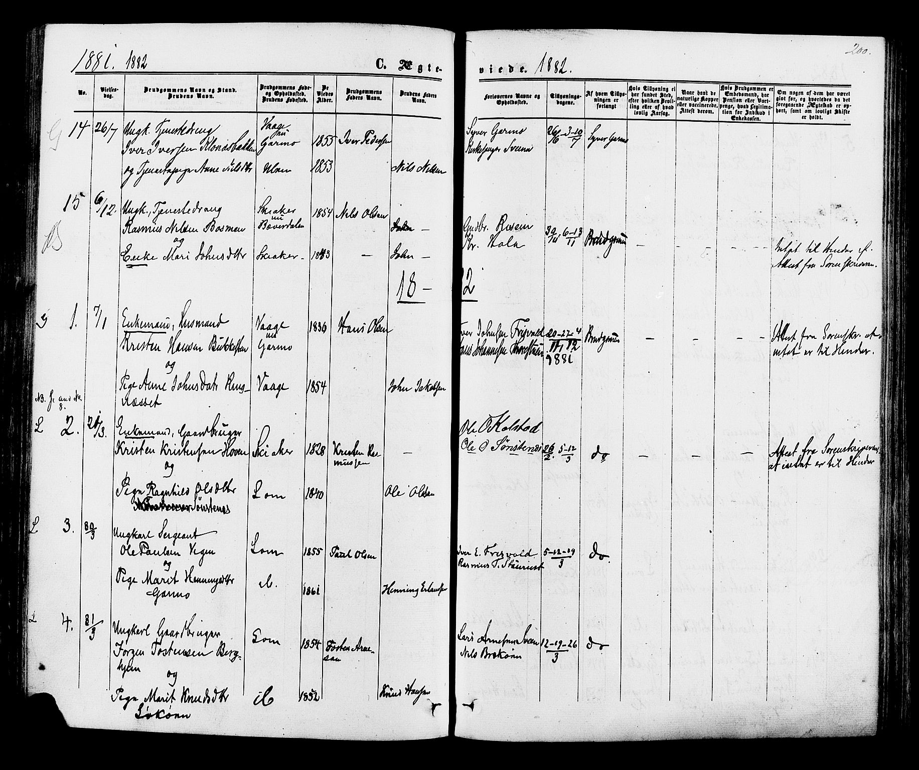 Lom prestekontor, SAH/PREST-070/K/L0007: Parish register (official) no. 7, 1863-1884, p. 200