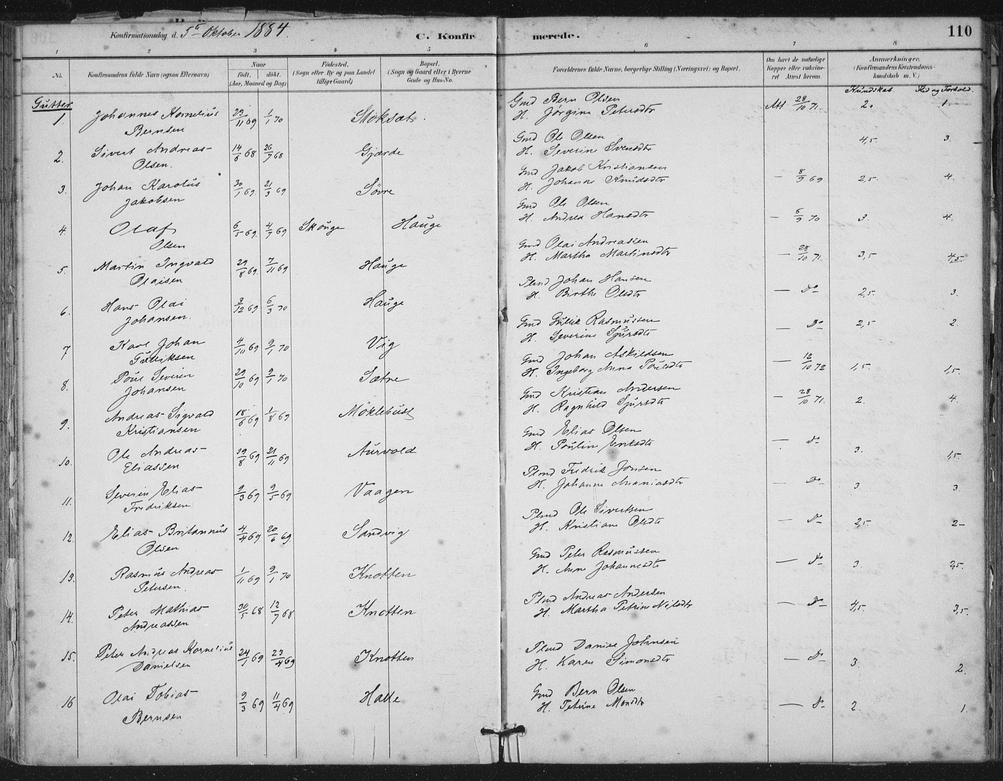 Ministerialprotokoller, klokkerbøker og fødselsregistre - Møre og Romsdal, SAT/A-1454/503/L0037: Parish register (official) no. 503A05, 1884-1900, p. 110