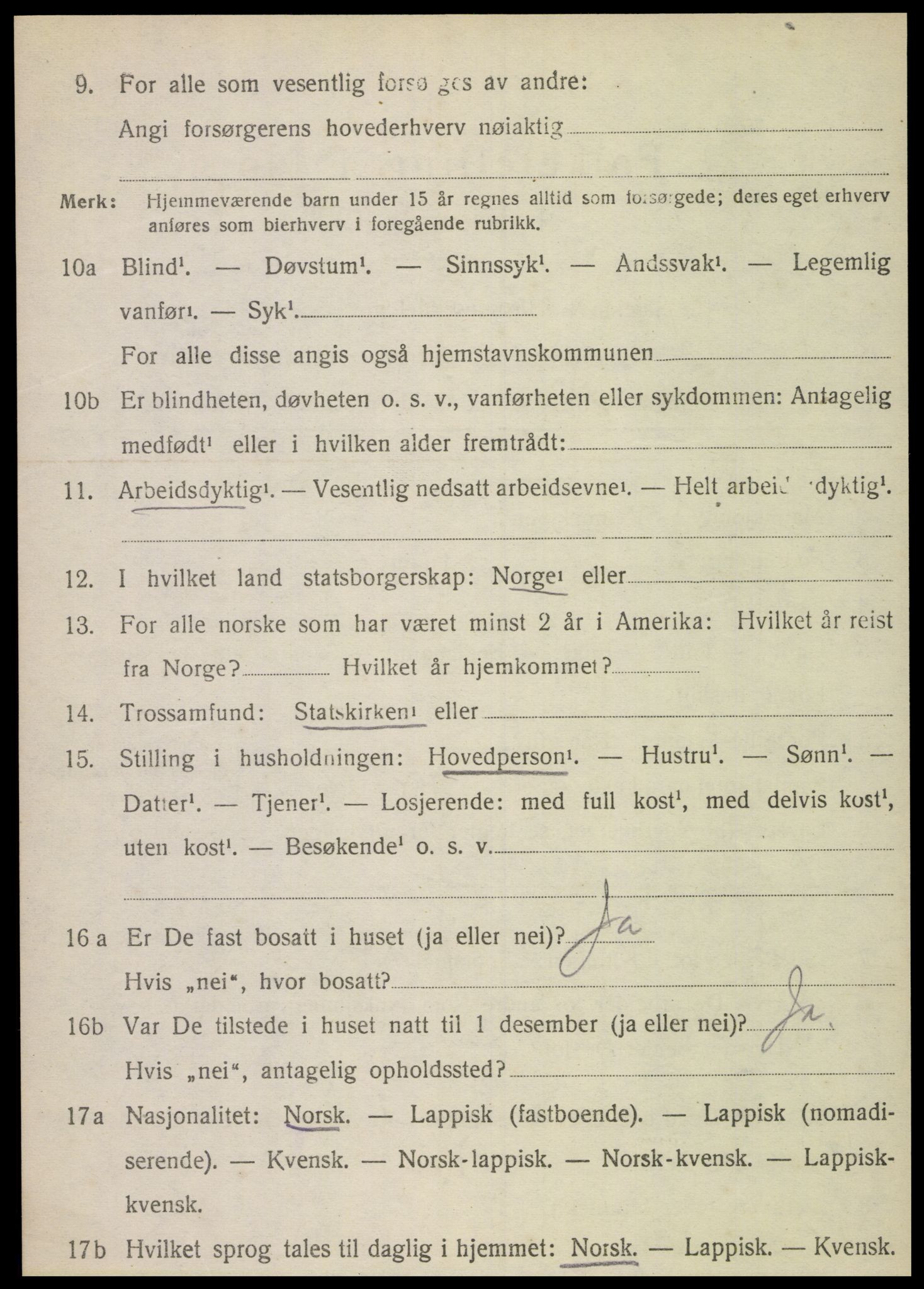 SAT, 1920 census for Stamnes, 1920, p. 1045