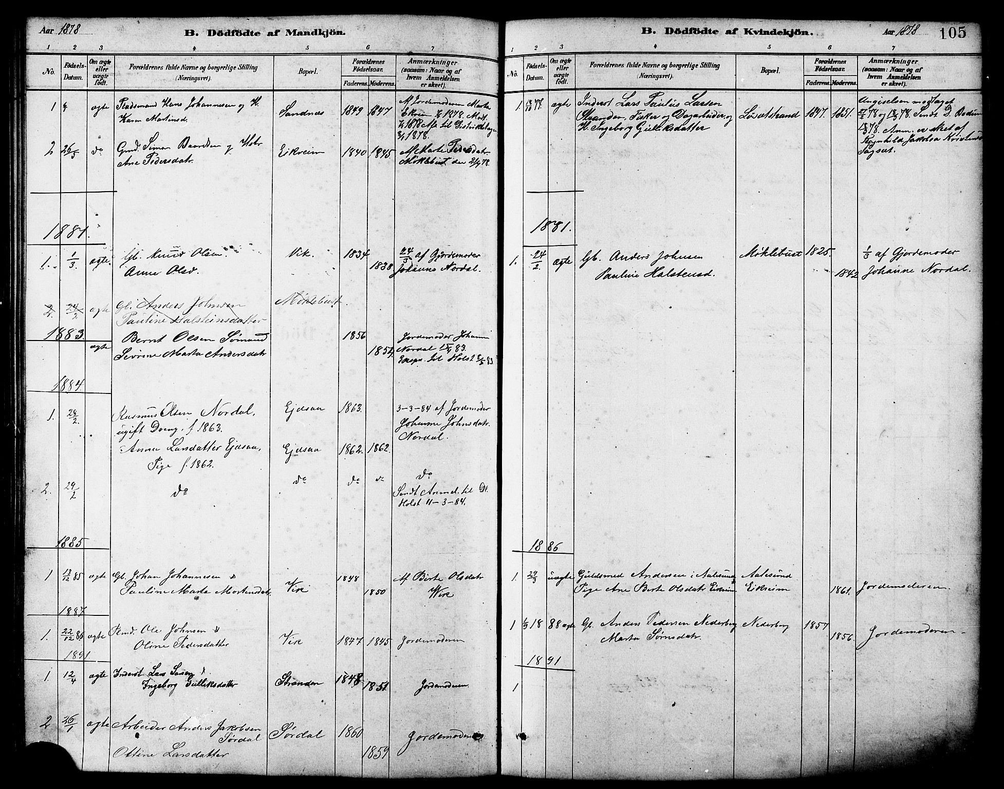 Ministerialprotokoller, klokkerbøker og fødselsregistre - Møre og Romsdal, AV/SAT-A-1454/502/L0027: Parish register (copy) no. 502C01, 1878-1908, p. 105