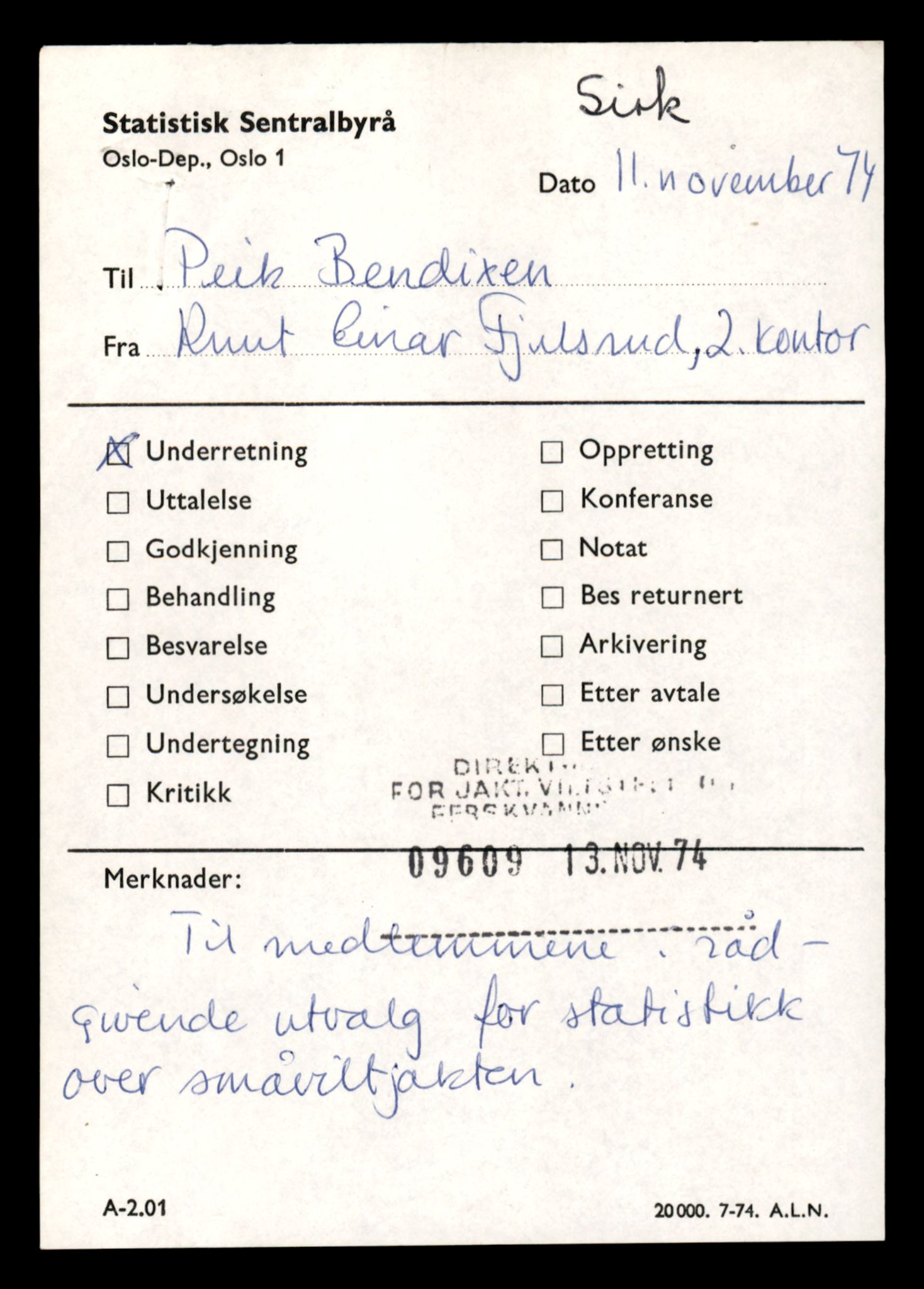 Direktoratet for naturforvaltning, AV/SAT-A-5209/4/D/De/L0102: Oppsyn, oppgaveplikt, 1965-1975, p. 721