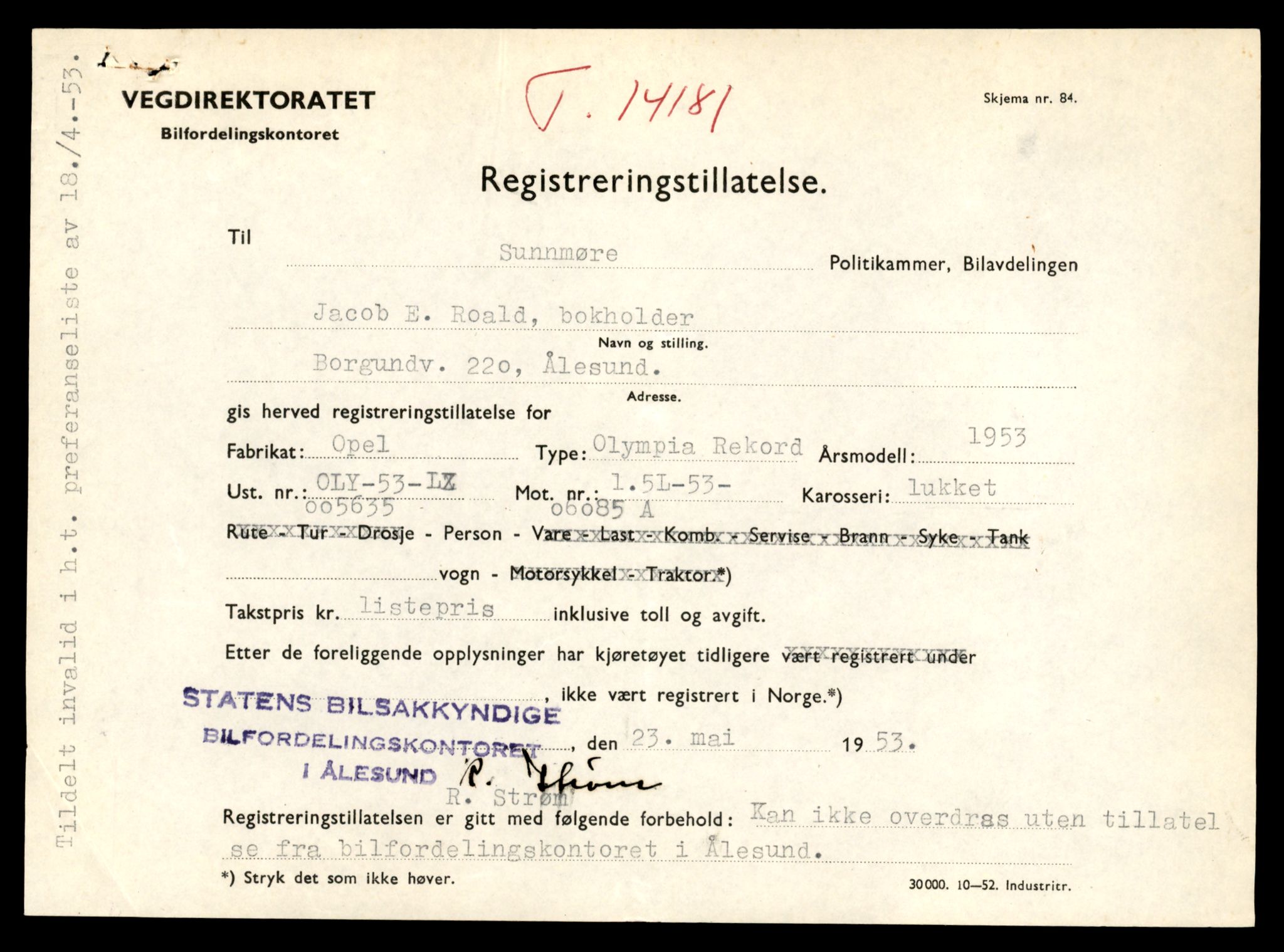Møre og Romsdal vegkontor - Ålesund trafikkstasjon, AV/SAT-A-4099/F/Fe/L0043: Registreringskort for kjøretøy T 14080 - T 14204, 1927-1998, p. 2627