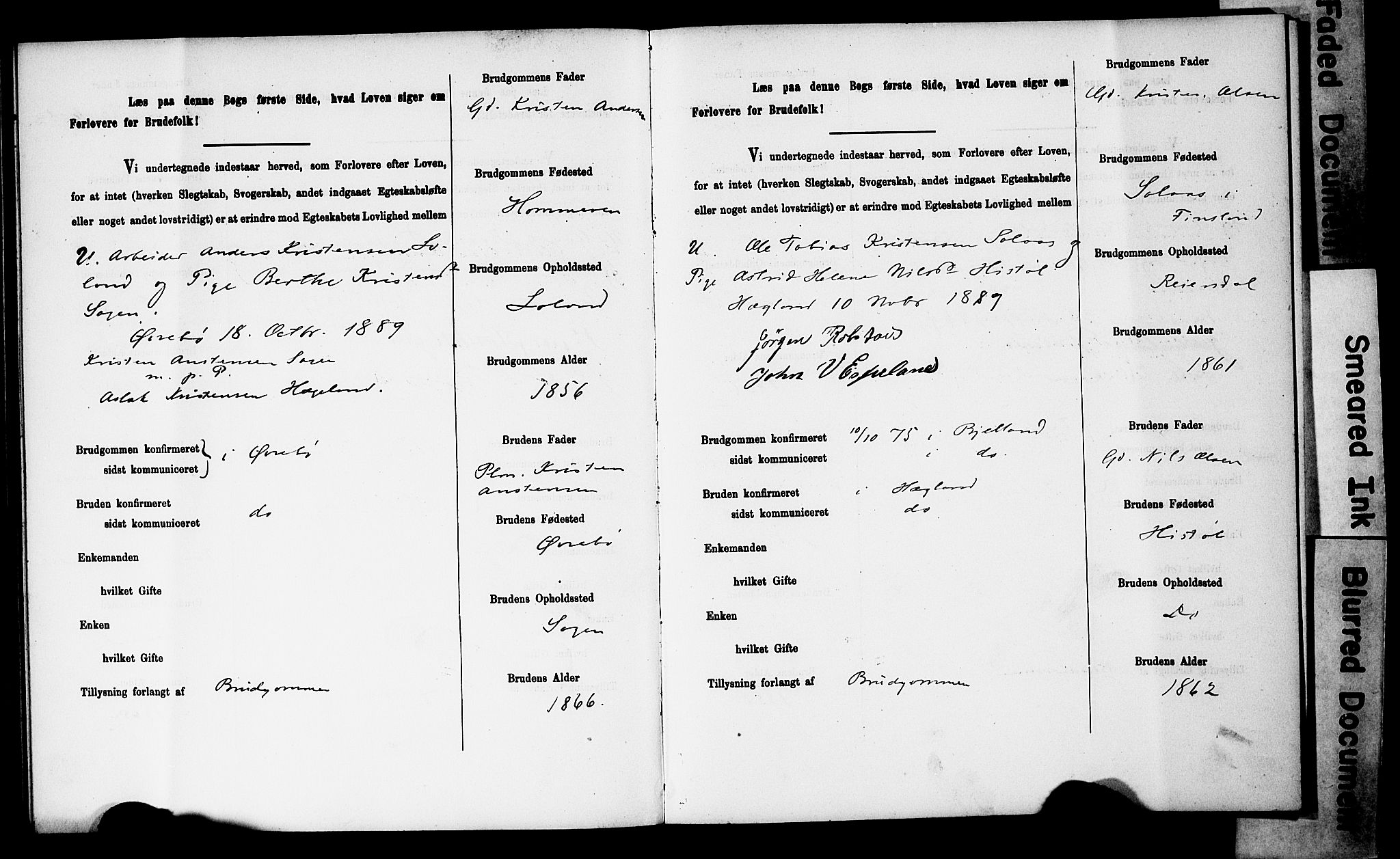 Vennesla sokneprestkontor, AV/SAK-1111-0045/J/L0032/0003: Banns register no. II 5 1, 1886-1892, p. 42