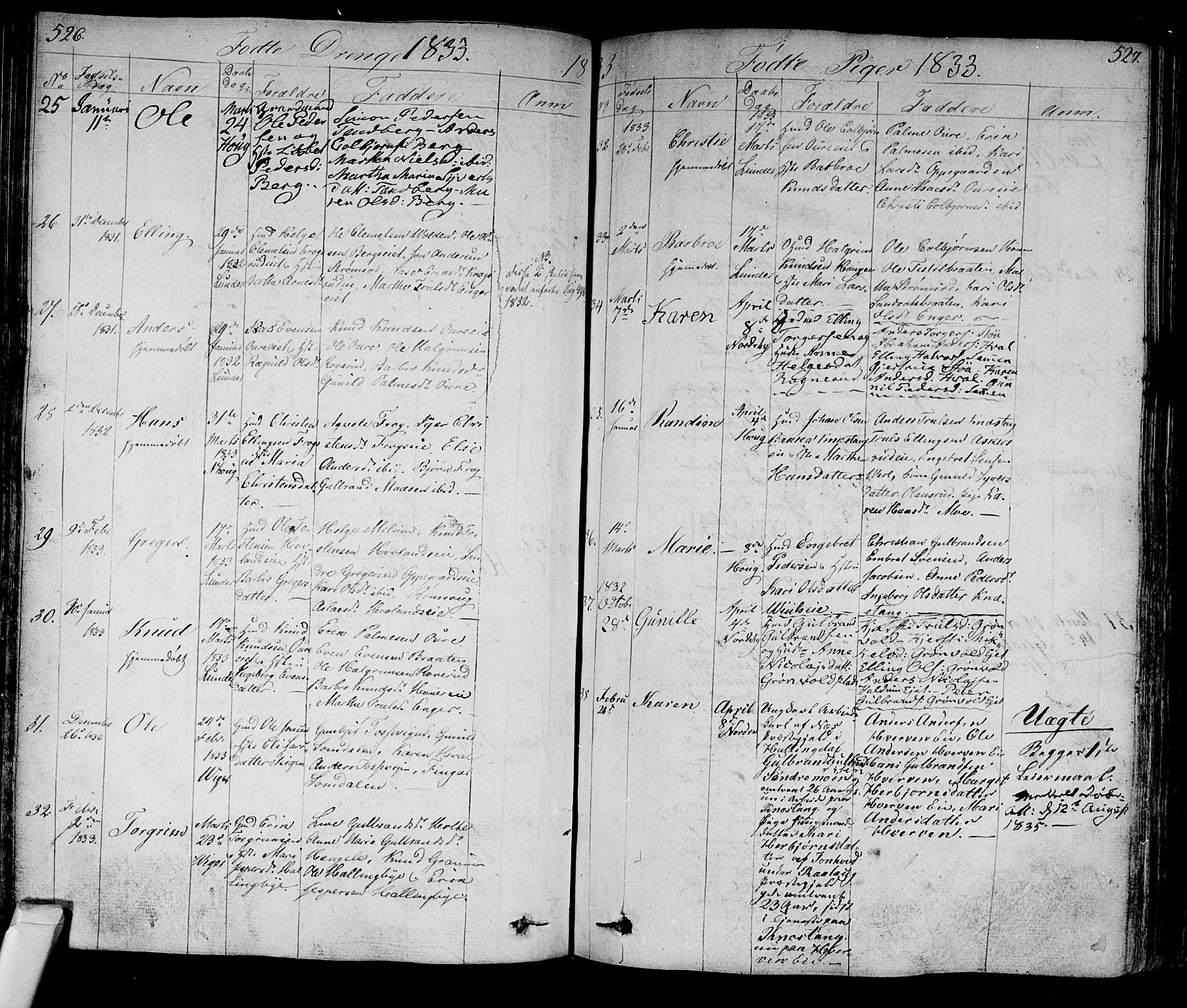 Norderhov kirkebøker, SAKO/A-237/F/Fa/L0009: Parish register (official) no. 9, 1819-1837, p. 526-527