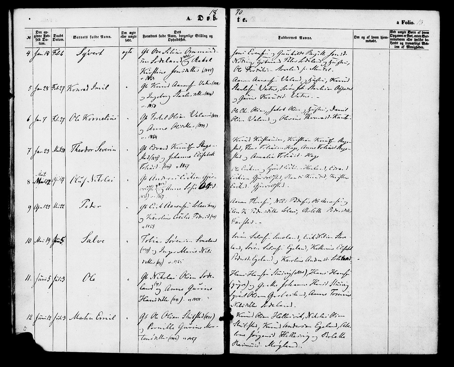 Holum sokneprestkontor, AV/SAK-1111-0022/F/Fa/Faa/L0006: Parish register (official) no. A 6, 1865-1883, p. 13