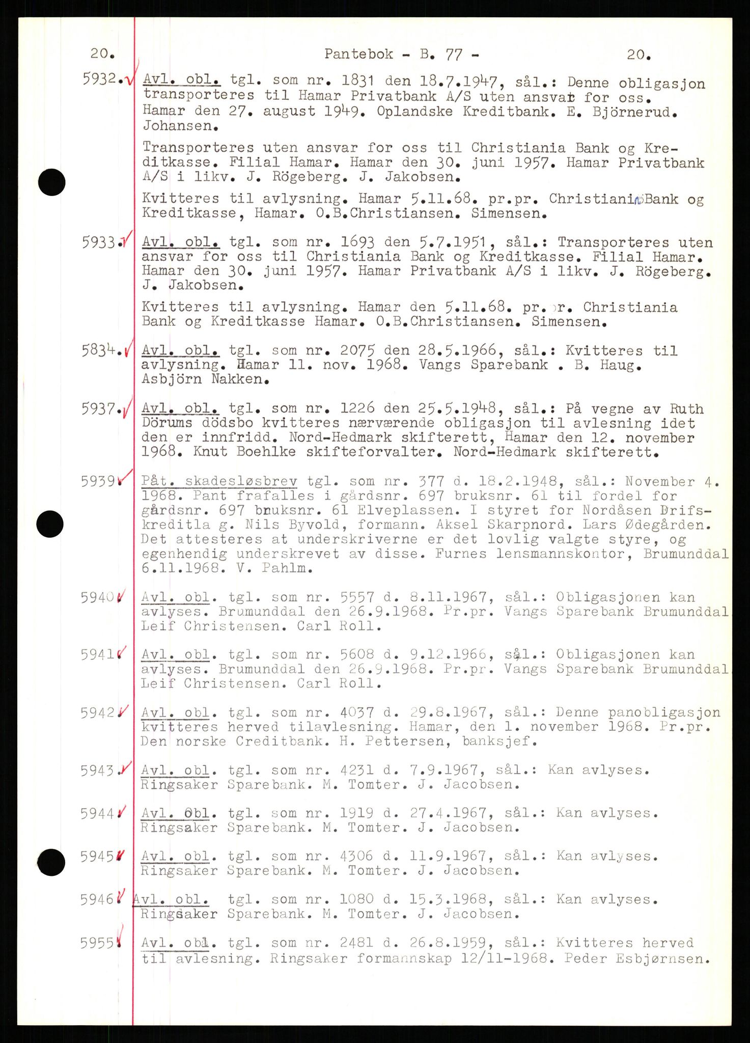 Nord-Hedmark sorenskriveri, SAH/TING-012/H/Hb/Hbf/L0077: Mortgage book no. B77, 1968-1969, Diary no: : 5932/1968