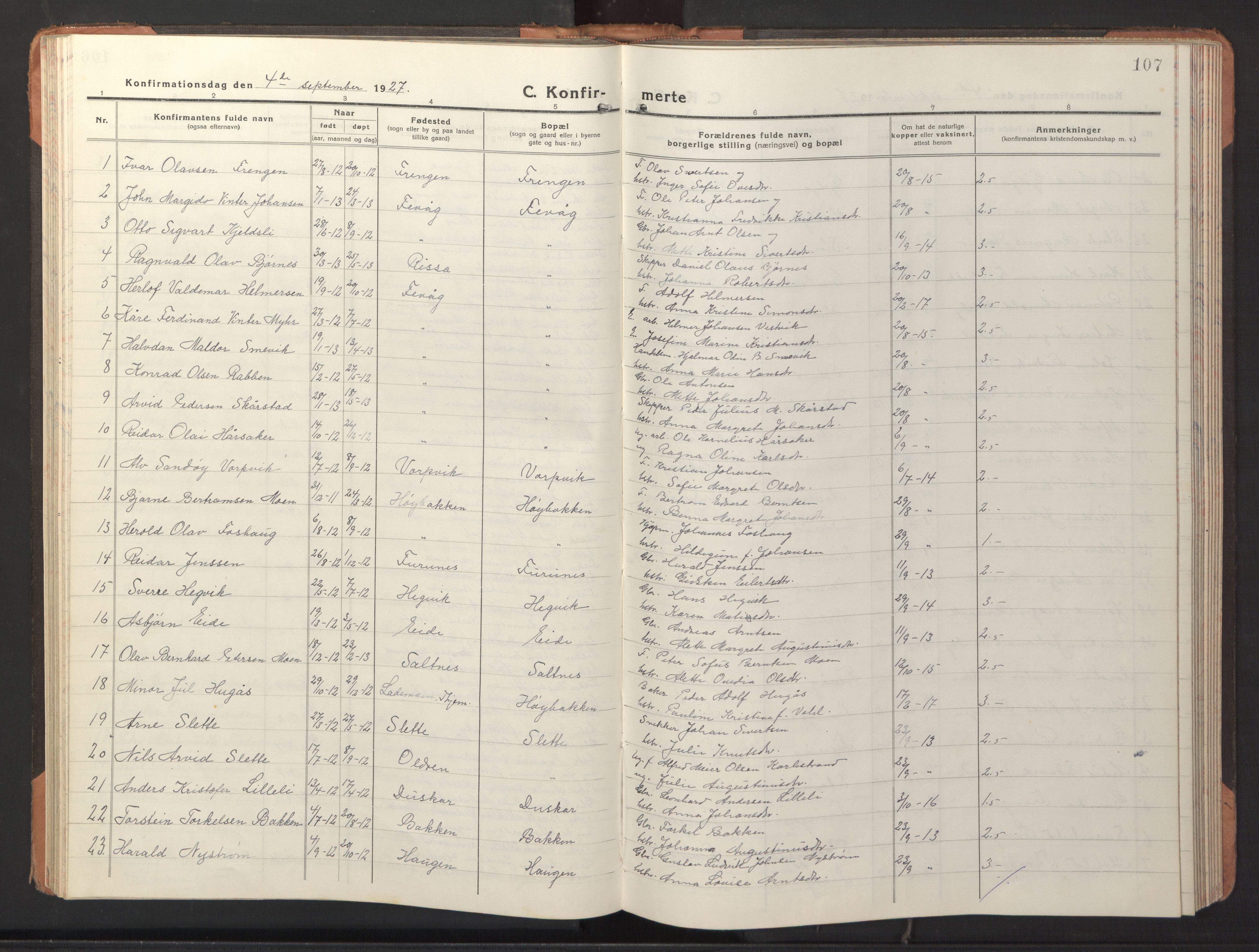 Ministerialprotokoller, klokkerbøker og fødselsregistre - Sør-Trøndelag, SAT/A-1456/653/L0658: Parish register (copy) no. 653C02, 1919-1947, p. 107
