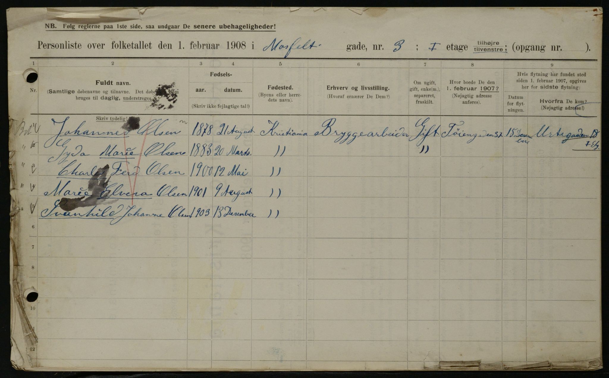 OBA, Municipal Census 1908 for Kristiania, 1908, p. 59082