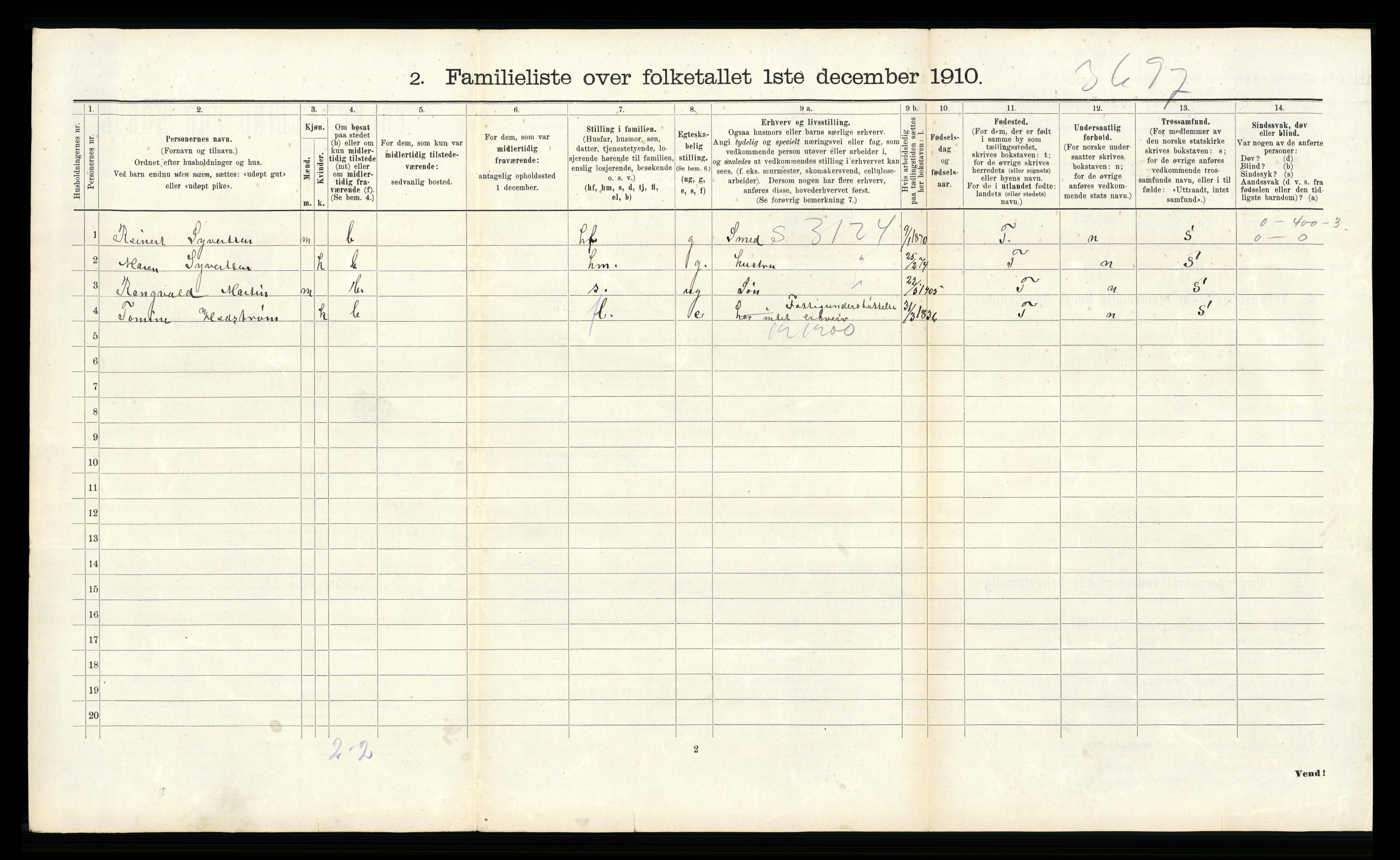 RA, 1910 census for Grimstad, 1910, p. 1847