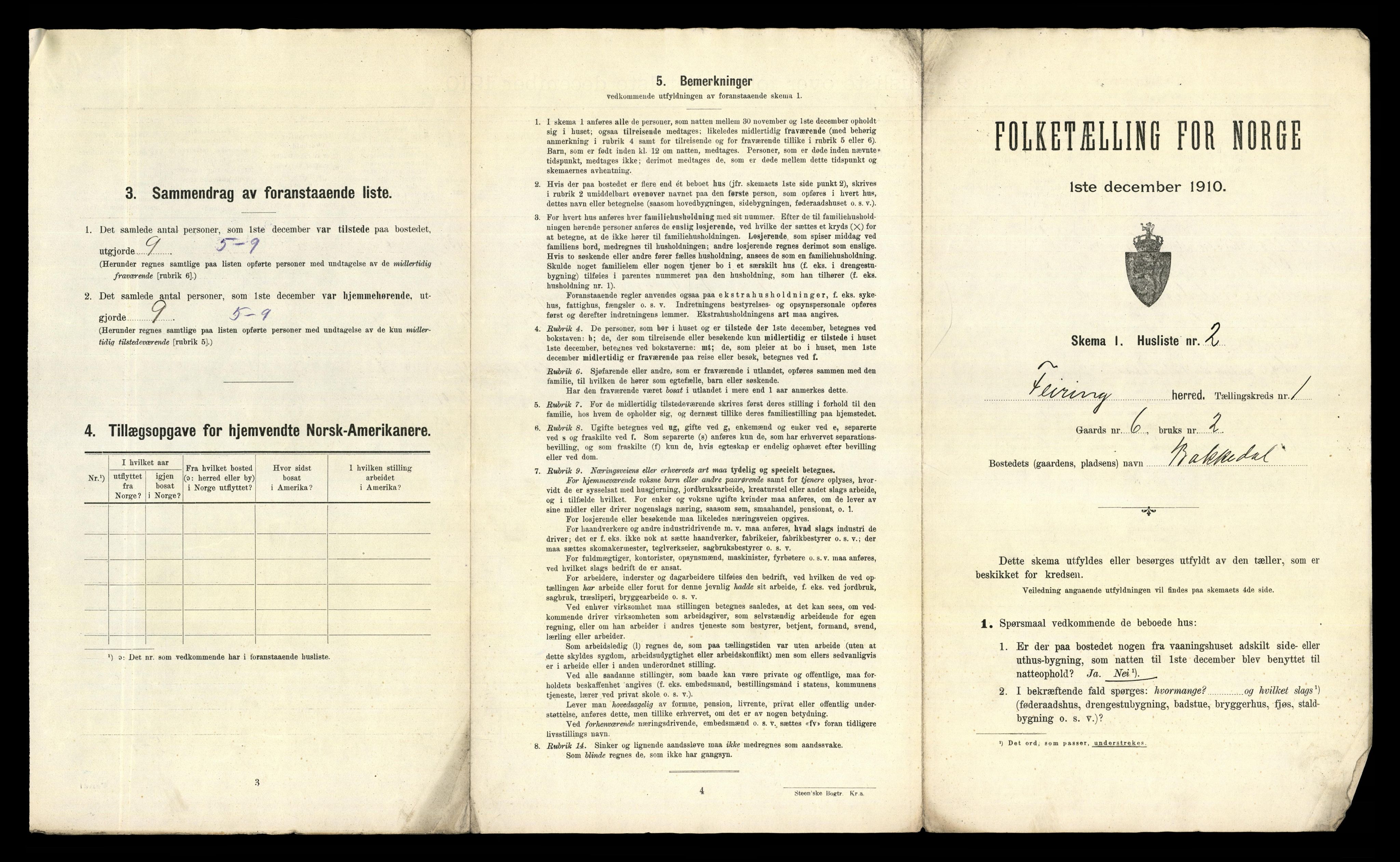 RA, 1910 census for Feiring, 1910, p. 20