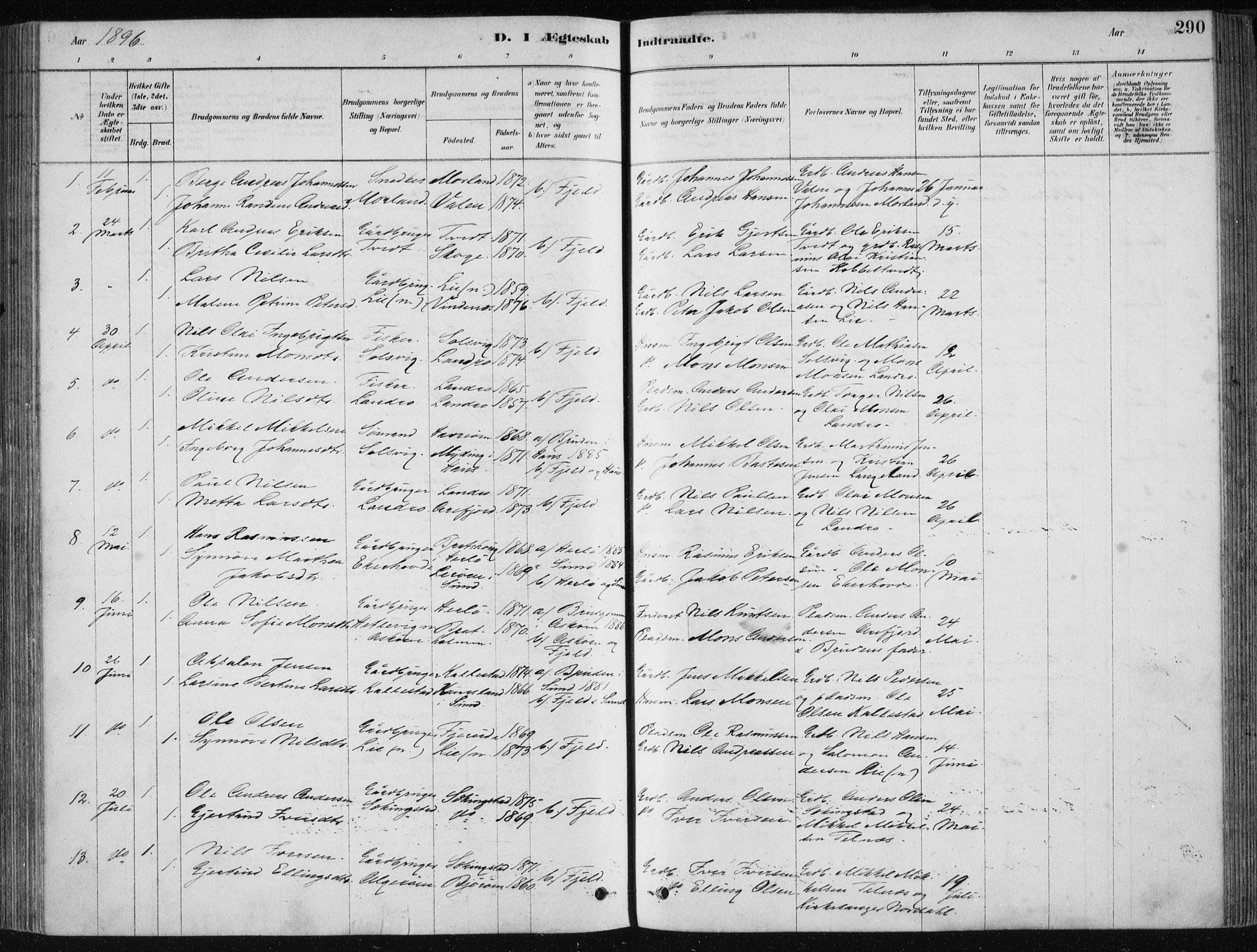 Fjell sokneprestembete, SAB/A-75301/H/Haa: Parish register (official) no. A  8, 1878-1898, p. 290