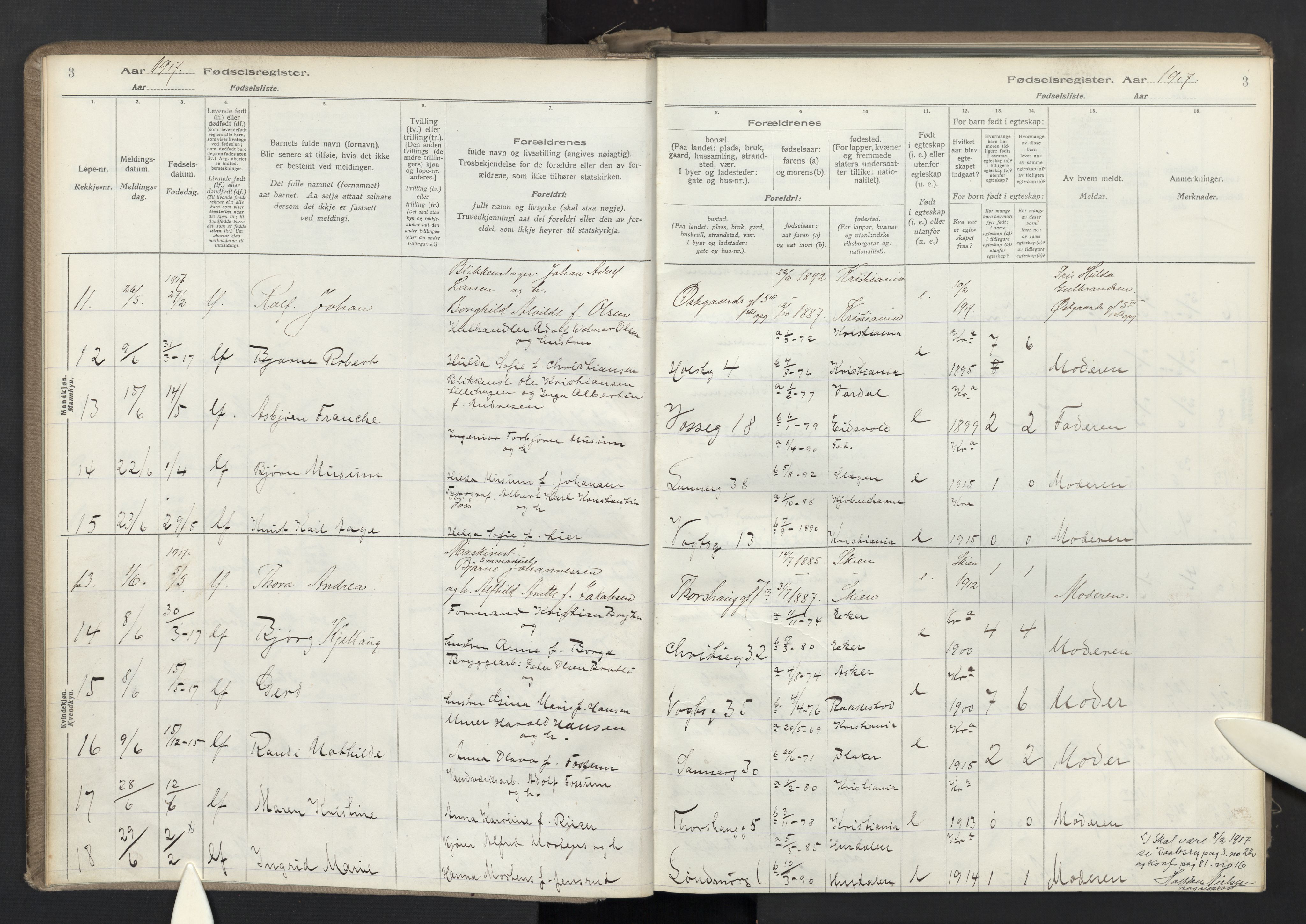 Lilleborg prestekontor Kirkebøker, SAO/A-10343a/J/L0001: Birth register no. 1, 1917-1944, p. 3
