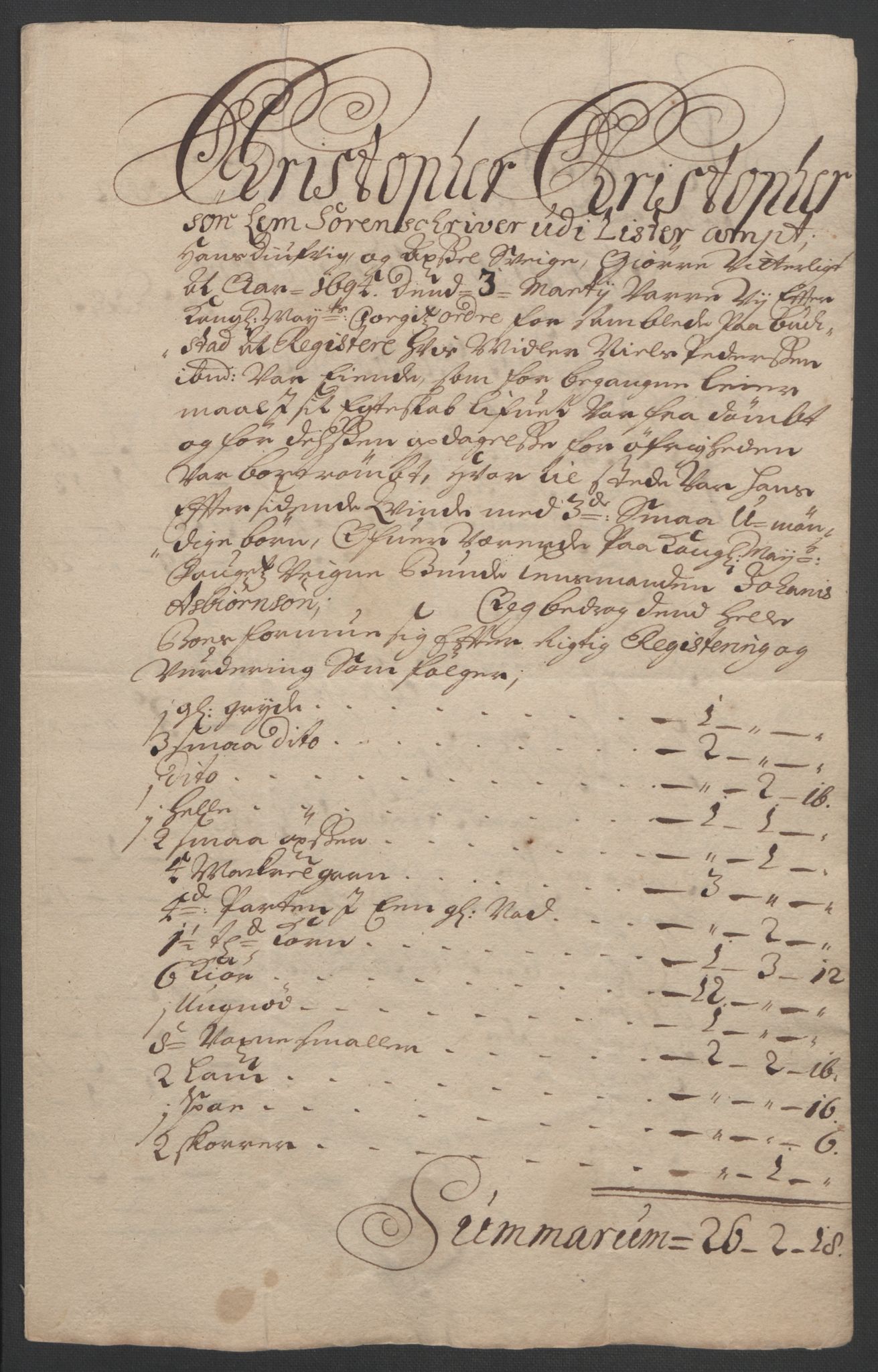 Rentekammeret inntil 1814, Reviderte regnskaper, Fogderegnskap, RA/EA-4092/R43/L2545: Fogderegnskap Lista og Mandal, 1694-1695, p. 61