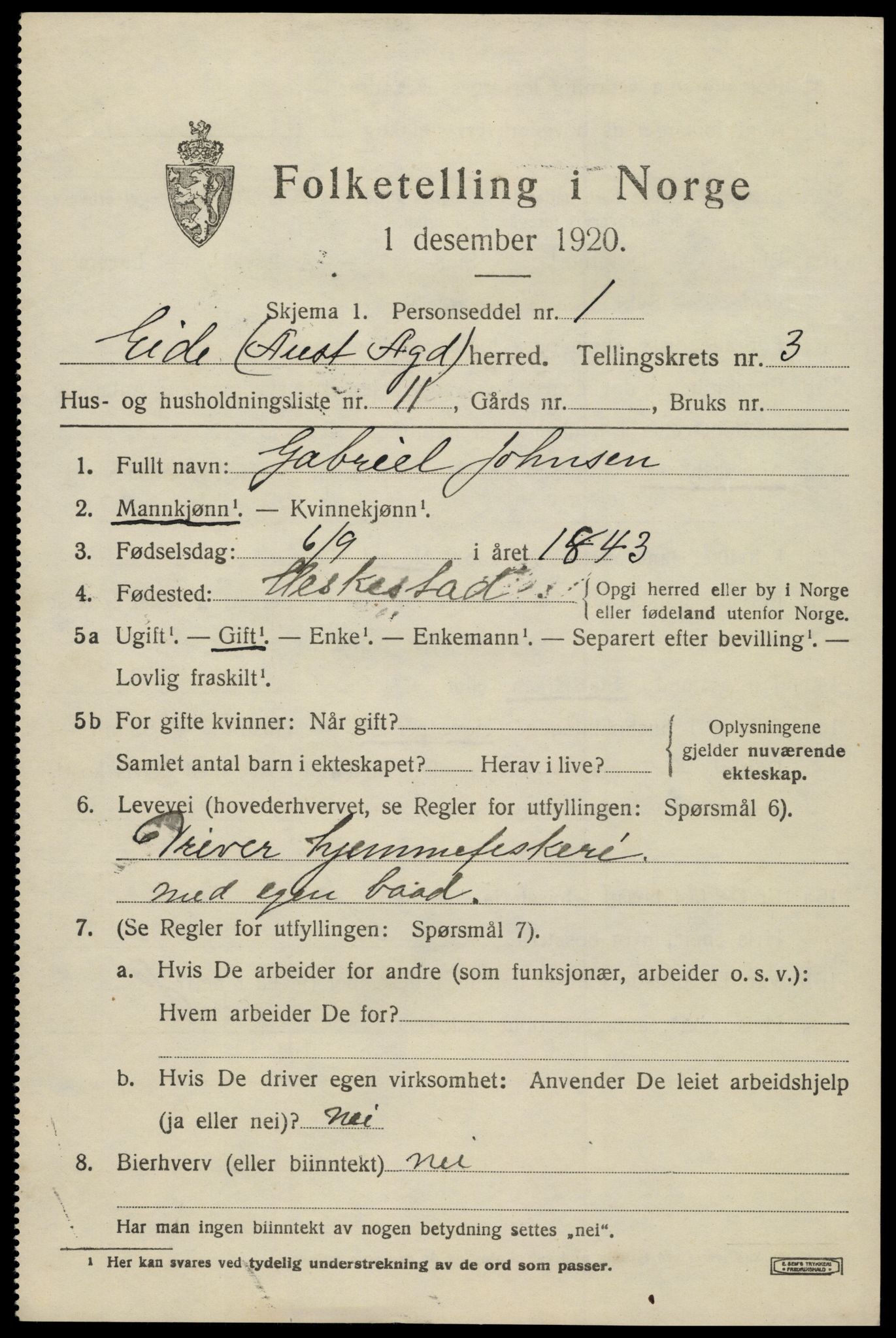 SAK, 1920 census for Eide, 1920, p. 1026