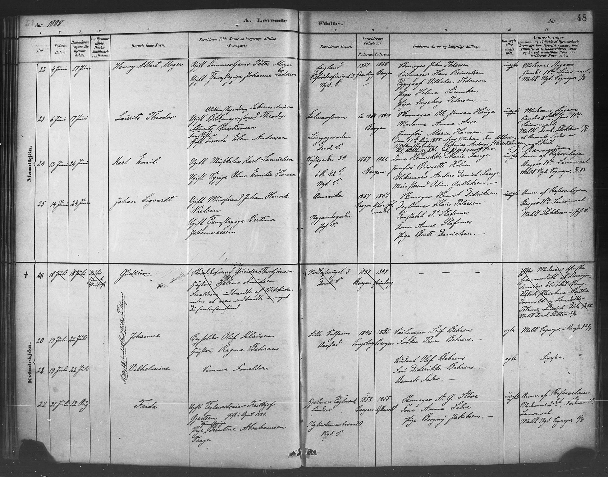 Fødselsstiftelsens sokneprestembete*, SAB/-: Parish register (official) no. A 2, 1884-1900, p. 48