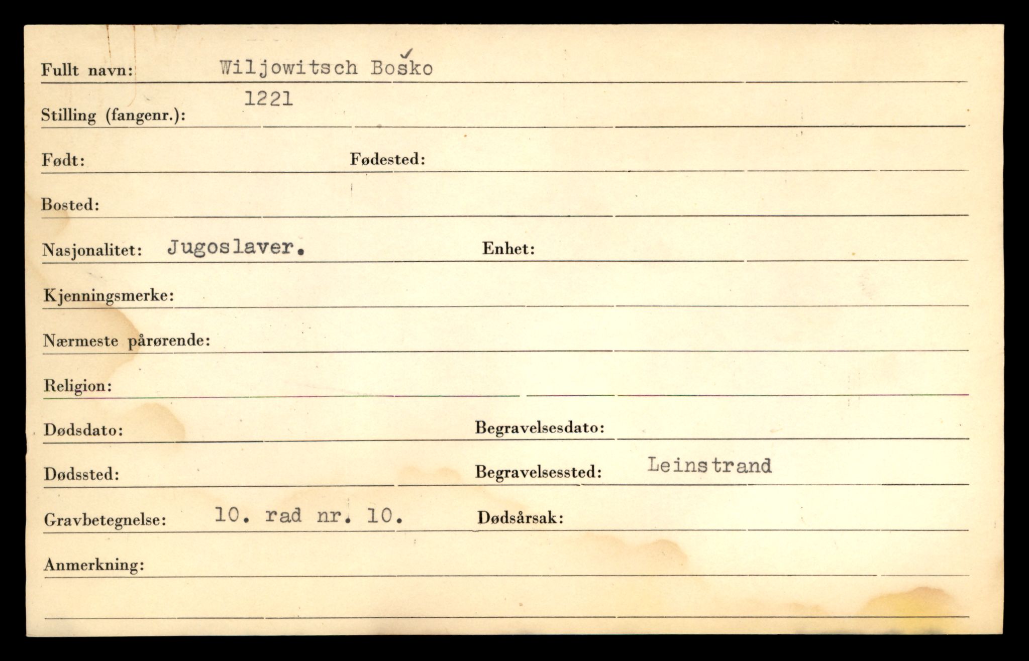 Distriktskontoret for krigsgraver, AV/SAT-A-5030/E/L0005: Kasett/kartotek over falne Britiske og tyske solater, samt andre nasjoners krigsgraver, 1945, p. 1853